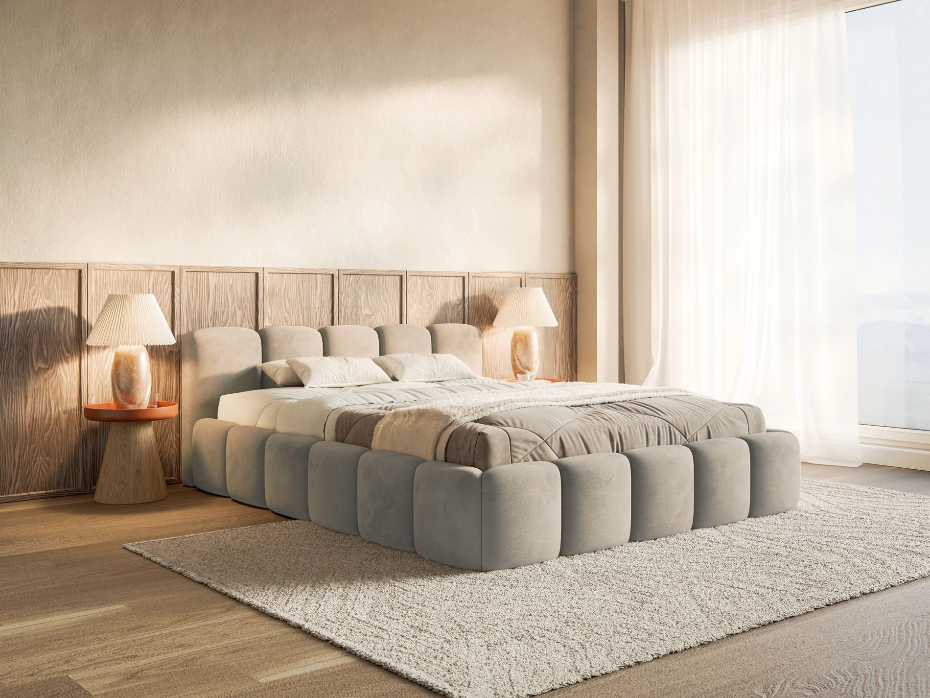 Selsey Polsterbett CLOUDY LOW, Bouclé, Chenille oder Velours, mit/ohne Bettkasten, 140–200 cm