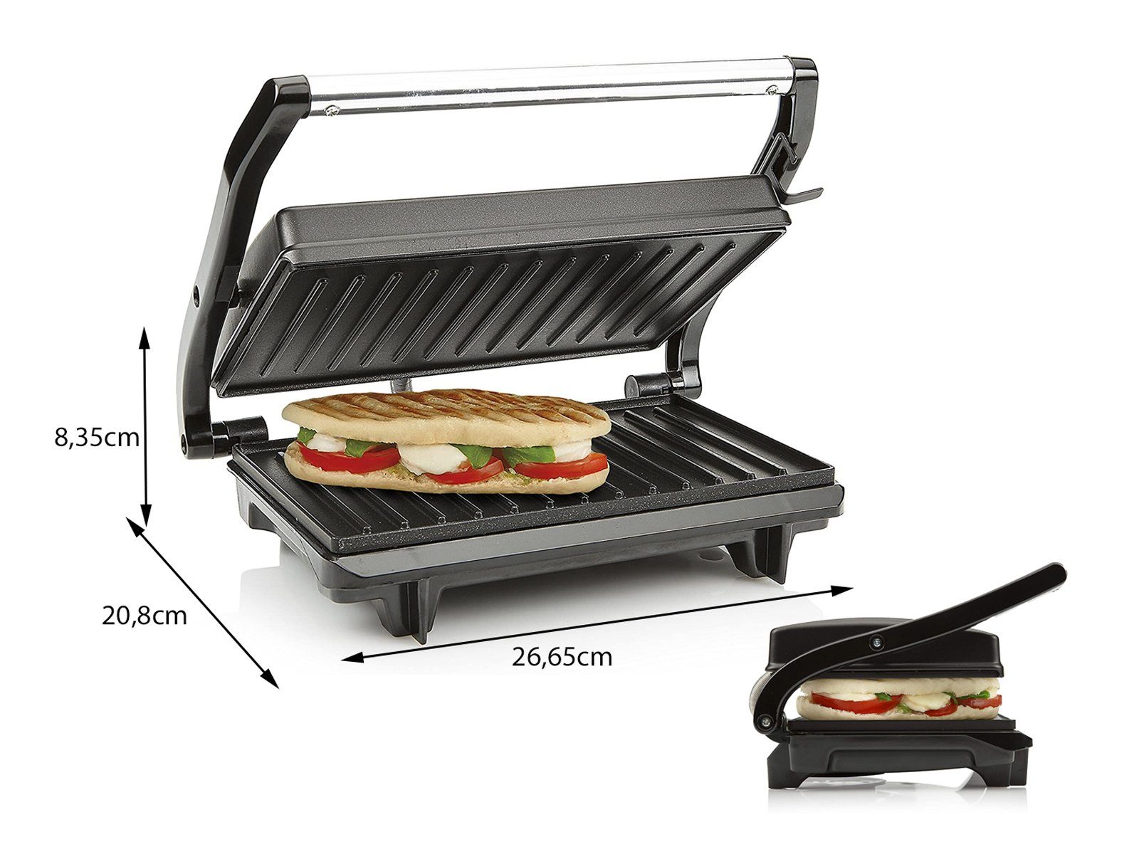 Tristar Kontaktgrill, 700 W, Elektro Low fat Indoorgrill klein Panini Multigrill Snackmaker 22x14cm