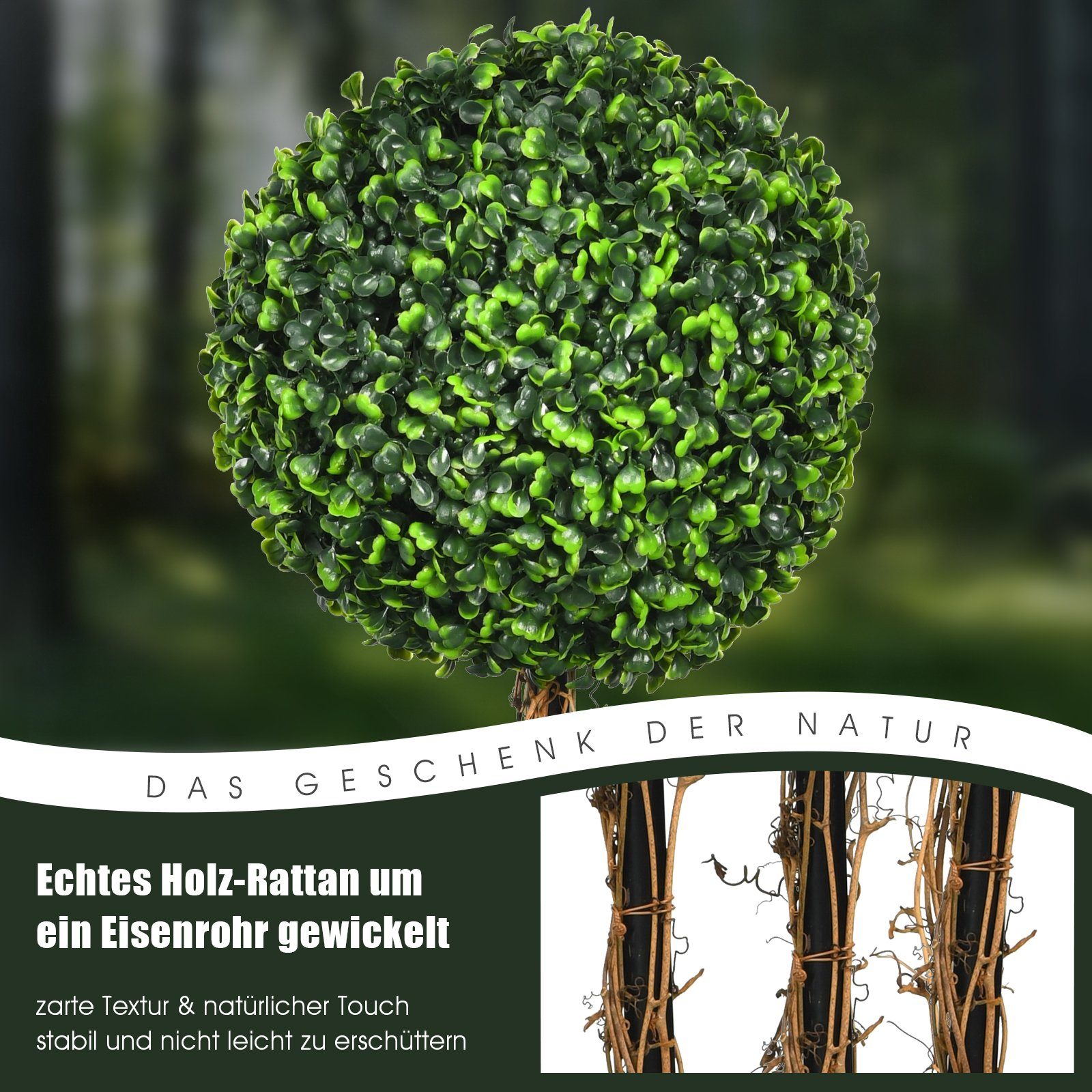 120 cm, COSTWAY, & Grün Kugeln hoch, Höhe mit Topf 115cm 3 Buchsbaumkugel, Kunstpflanze