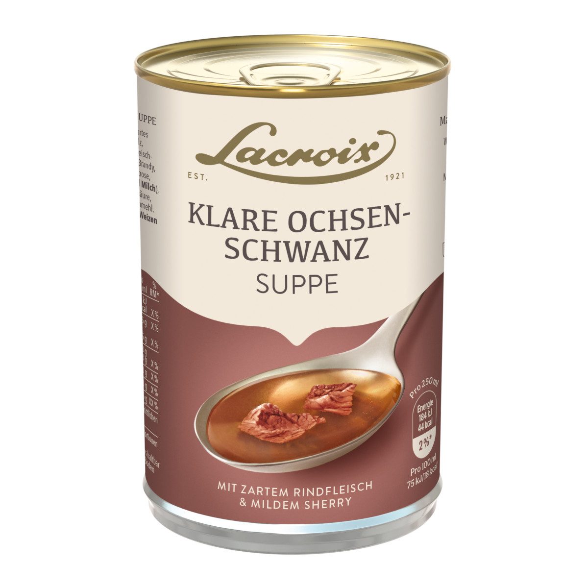 Lacroix Fertiggericht, Lacroix Ochsenschwanz Suppe klar mit zartem Rindfleisch 400ml