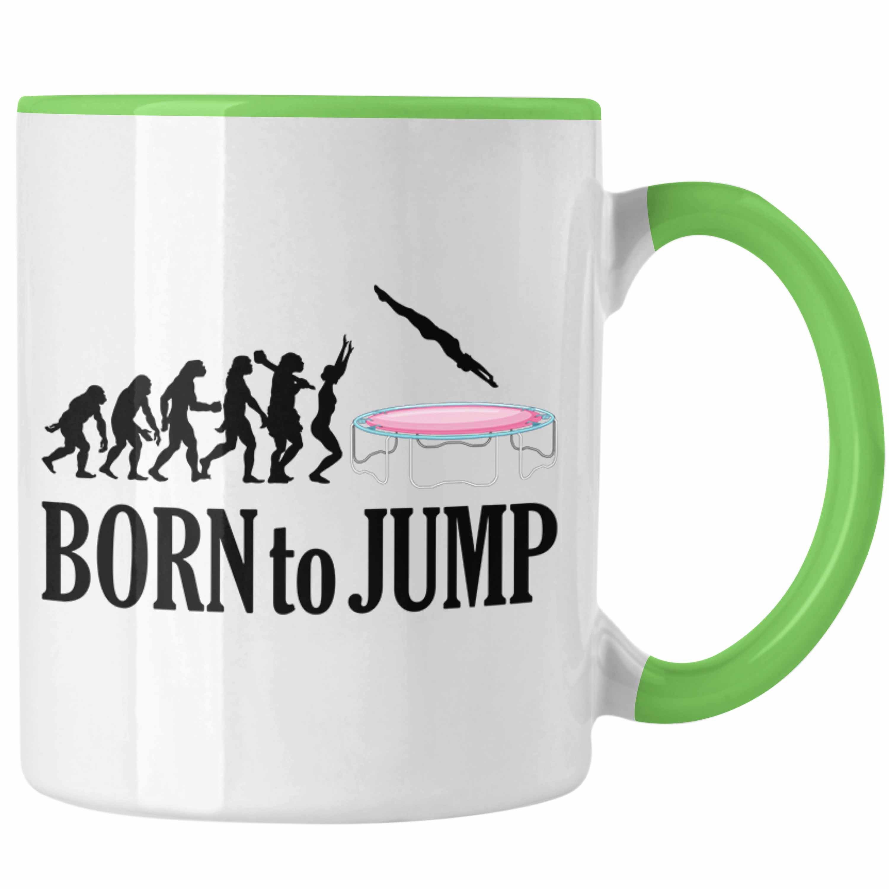 Trendation Tasse Born To Jump Tasse Geschenk Trampolin Fitness Mädchen Frauen Grün