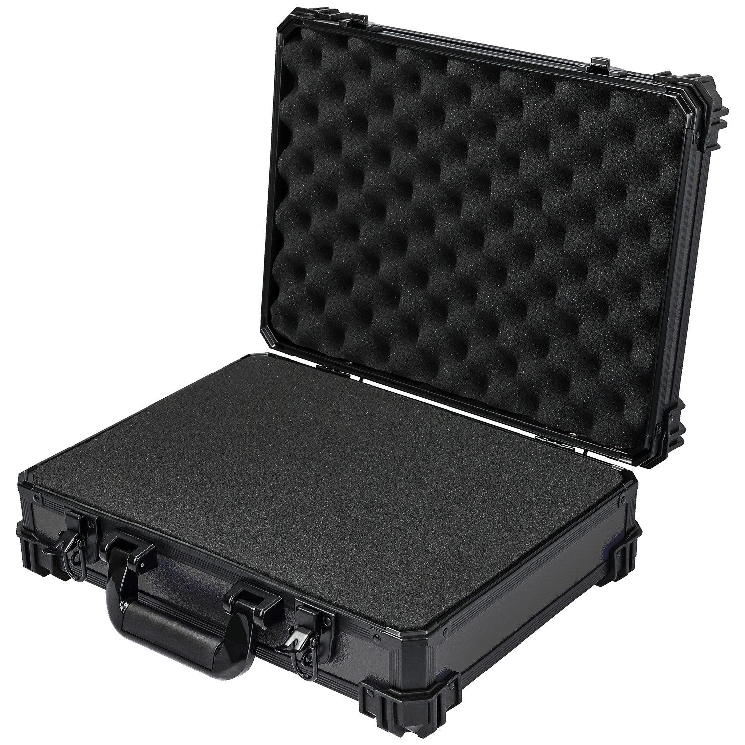 HMF Werkzeugkoffer Transportkoffer mit Noppen- & Rasterschaumstoff, Universalkoffer für, Kamera, Messgeräte & Tabletop-Miniaturen, 39 x 29 x 12 cm, Schwarz