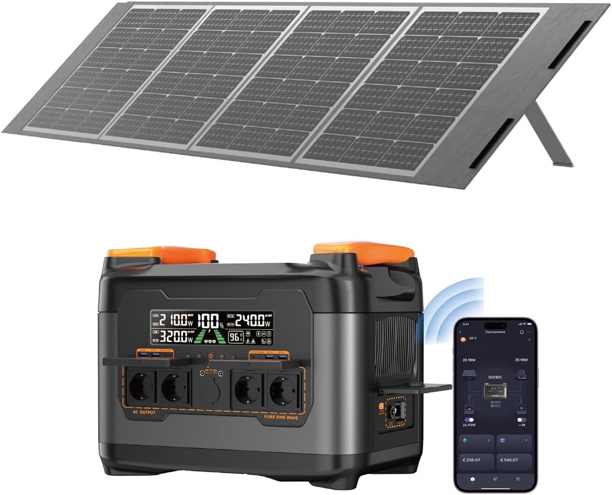 Rolipo Stromerzeuger 2400W (4500W Spitze) Tragbare Powerstation,2048Wh LiFePO4-Akku, 4,5 in kW, 4*AC2400W,2*DC120W,1*Cigar Port(120W),4*USB A,2*Type-CPD100W & PD18W