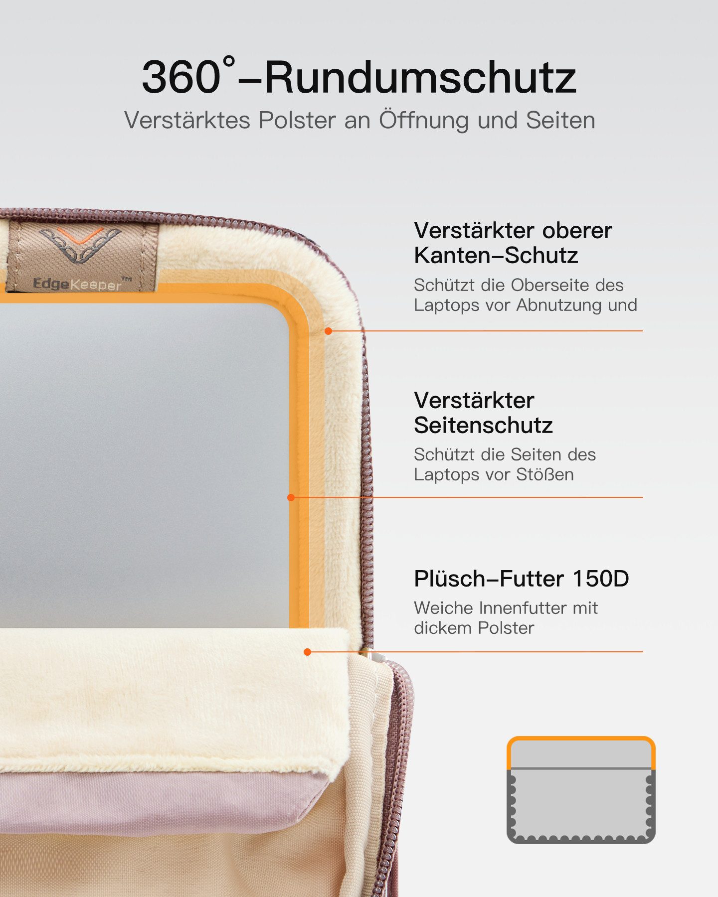 Inateck Laptop-Hülle 360° Schutz Großvolumen, für 13-14 Zoll Laptops MacBook Air Pro Neo