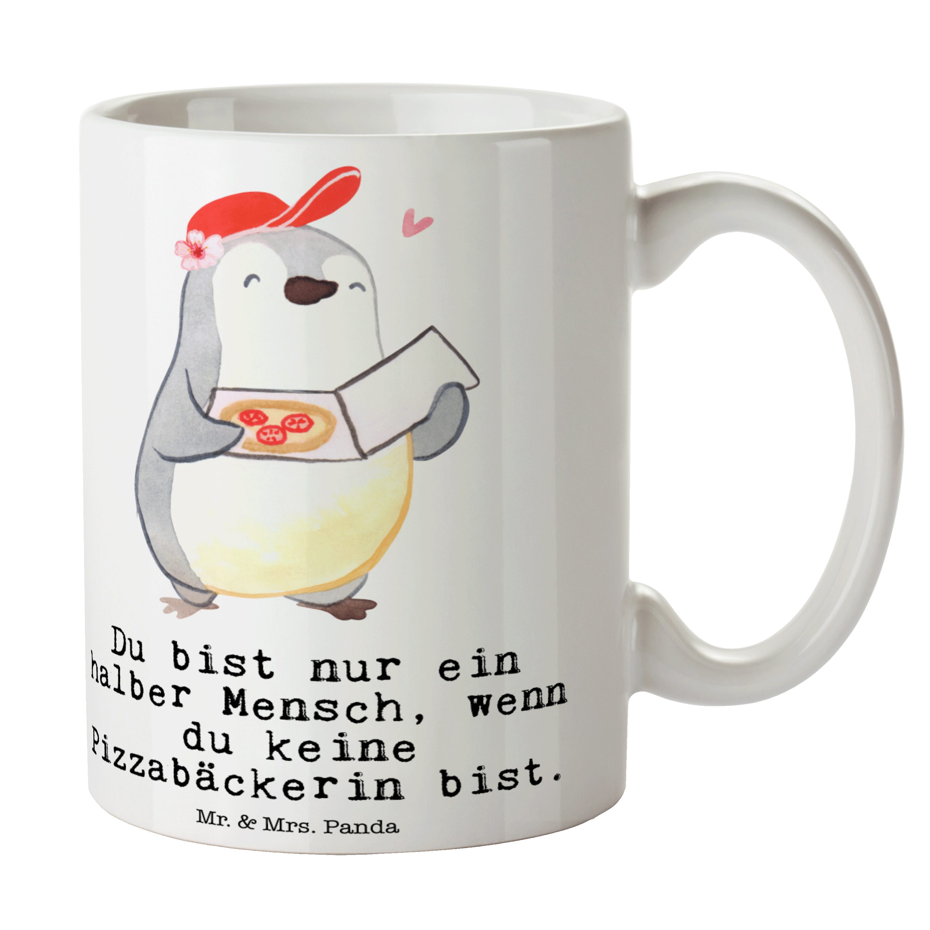 Herz & Geschenk, Panda Mr. Teebecher, Weiß Mrs. - Dankes, Pizzabäckerin Keramik - Abschied, Tasse mit