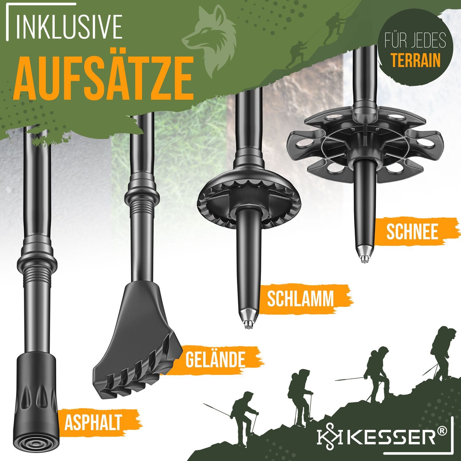 KESSER Wanderstöcke Nordic Walking Stöcke 115-135cm (zum Wandern, Trekking, Skitour & Bergsport - faltbar/Teleskop), für Damen & Herren, Trekkingstöcke verstellbar Aluminium + Korkgriff