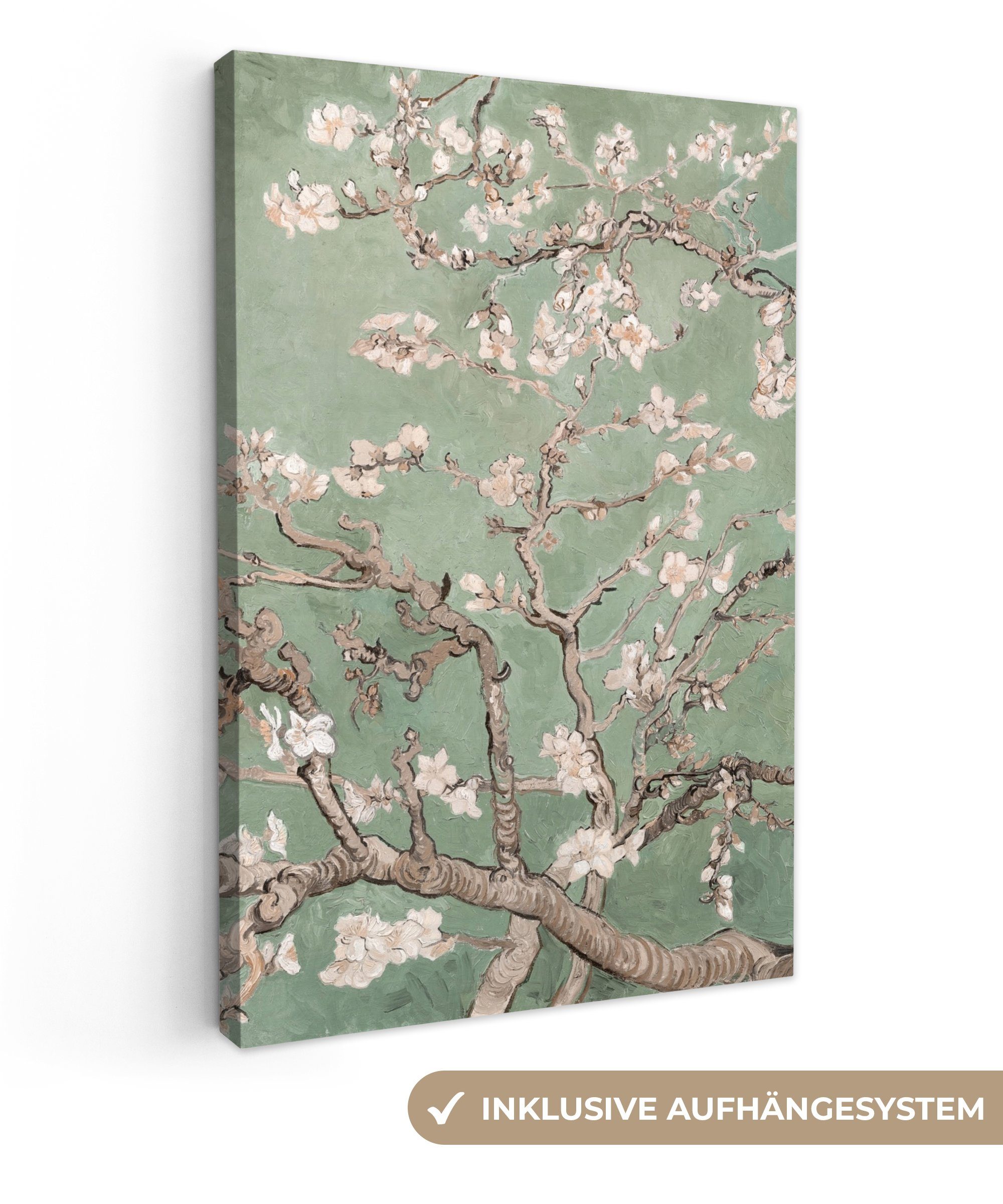 OneMillionCanvasses® Leinwandbild Mandelblüte - Kunst - Van Gogh - Grün, Fotodruck (1 St), Deko für Wohnzimmer Schlafzimmer Küchen 40x60 cm