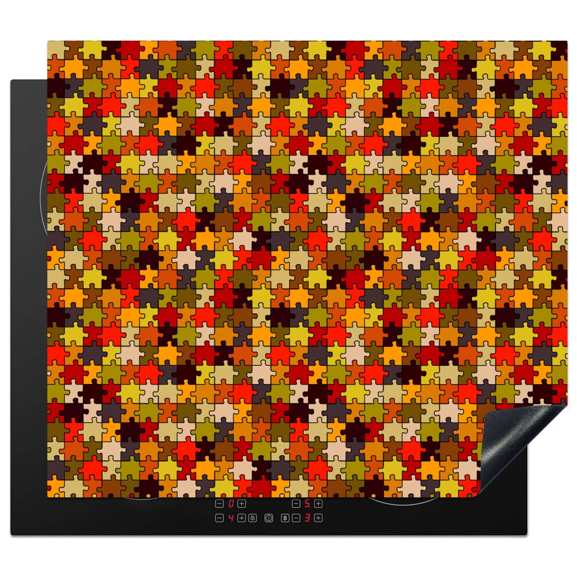 MuchoWow Herdblende-/Abdeckplatte Puzzle - Muster - Herbst, Vinyl, (1 tlg), 60x52 cm, Mobile Arbeitsfläche nutzbar, Ceranfeldabdeckung