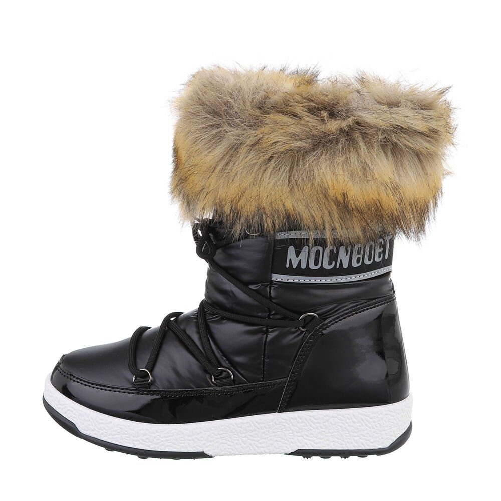 Ital-Design Damen Snowboots Freizeit Snowboots (85135806) Flach Schnürstiefeletten in Schwarz