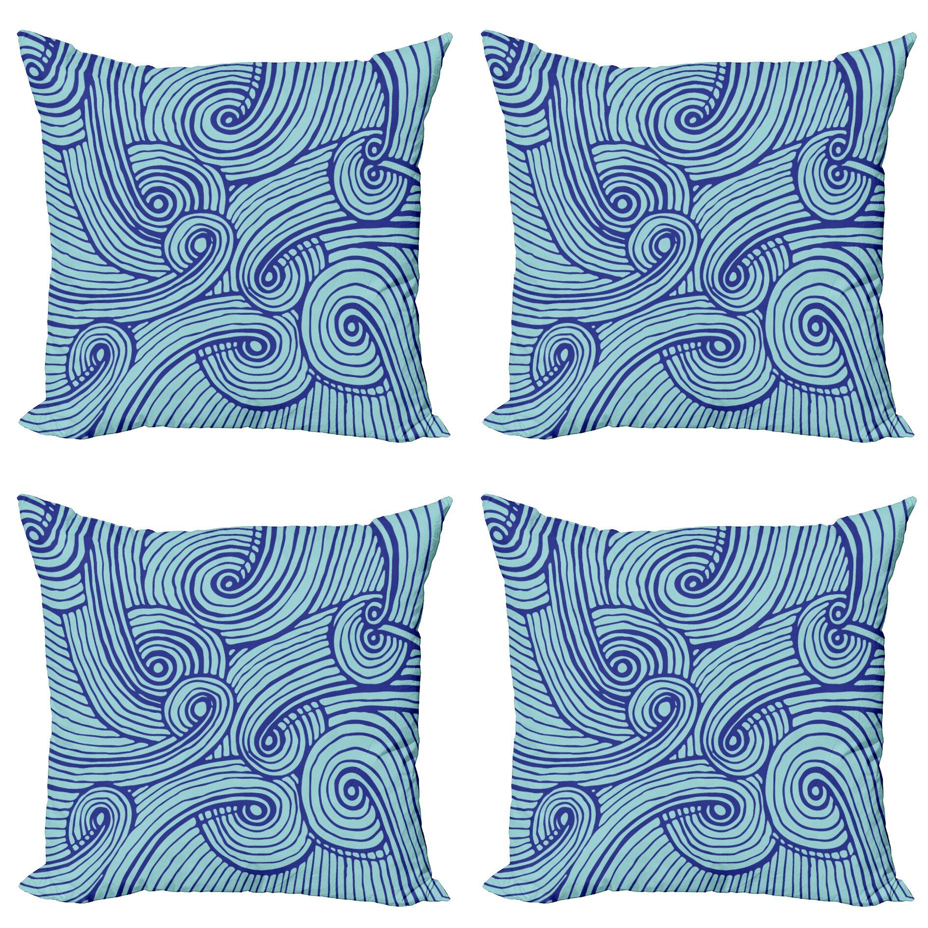 Kissenbezüge Modern Accent Doppelseitiger Digitaldruck, Abakuhaus (4 Stück), Blau Abstrakte Spiralen Wellenförmige Ozean