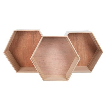 kamelshopping Deko-Wandregal 3-teiliges Hexagon-Wabenregal-Set aus Paulownia-Holz, 3-tlg., modernes Wandregal in sechseck-Form, grau-naturfarben