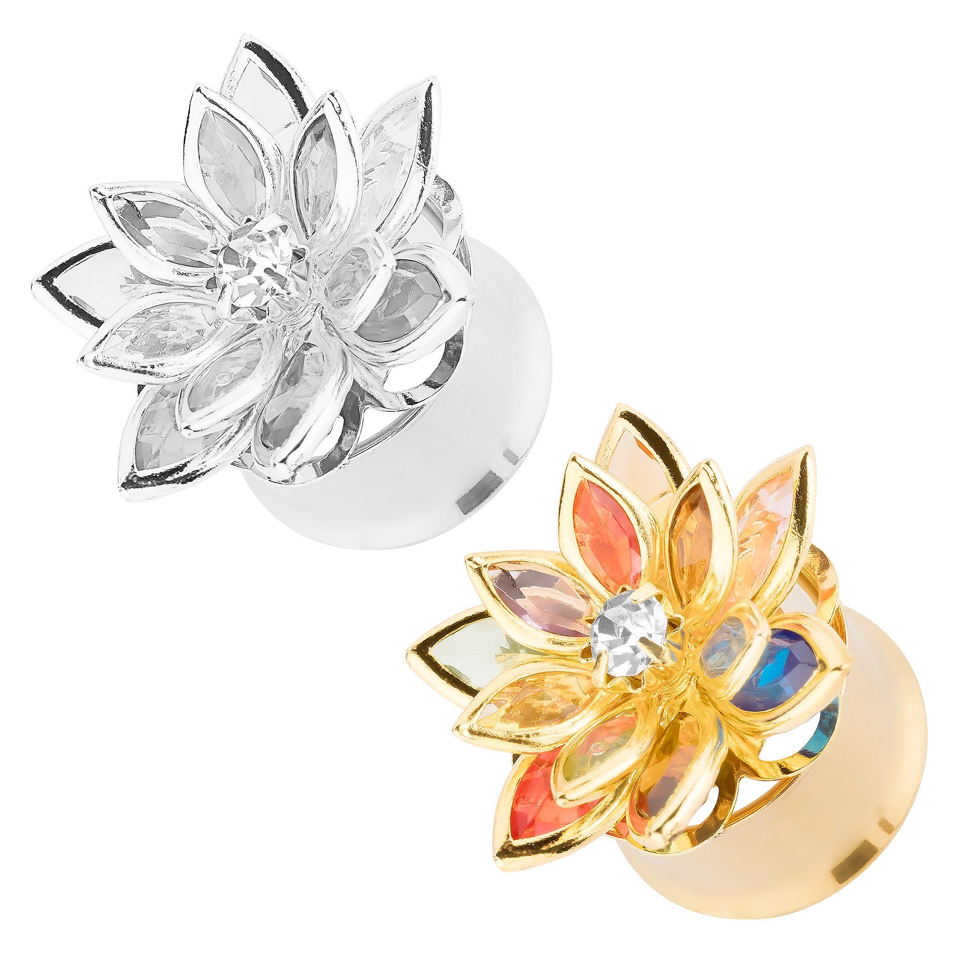 Taffstyle Plug Piercing Edelstahl Blumen Blüte Strass Kristallen, Ohr Plug günstig online kaufen