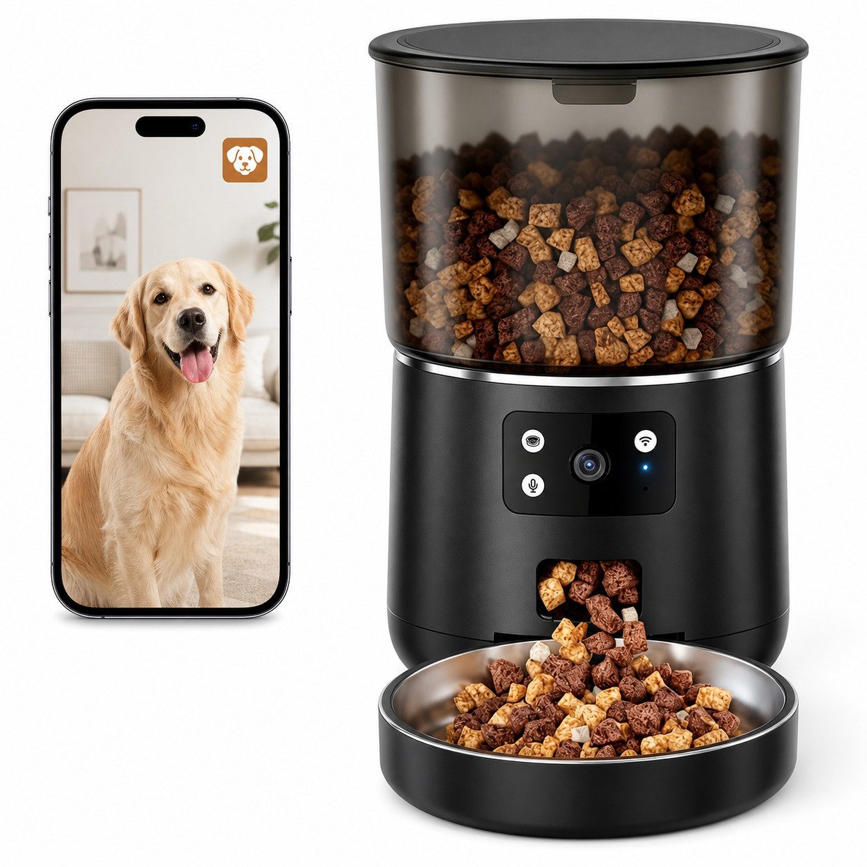 marmortrend Sehnsucht nach Einzigartigkeit Futterautomat Automatische Futterspender mit Kamera, APP-gesteuert, Zwei-Wege-Audio, Nachtsicht, Verstopfungsschutzfunktion – für Katzen & kleine Hunde