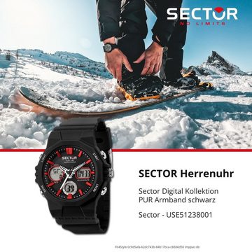 Sector Digitaluhr Sector Herren Armbanduhr Digital, (Digitaluhr), Herren Armbanduhr rund, groß (ca. 46mm), PURarmband schwarz, Casual