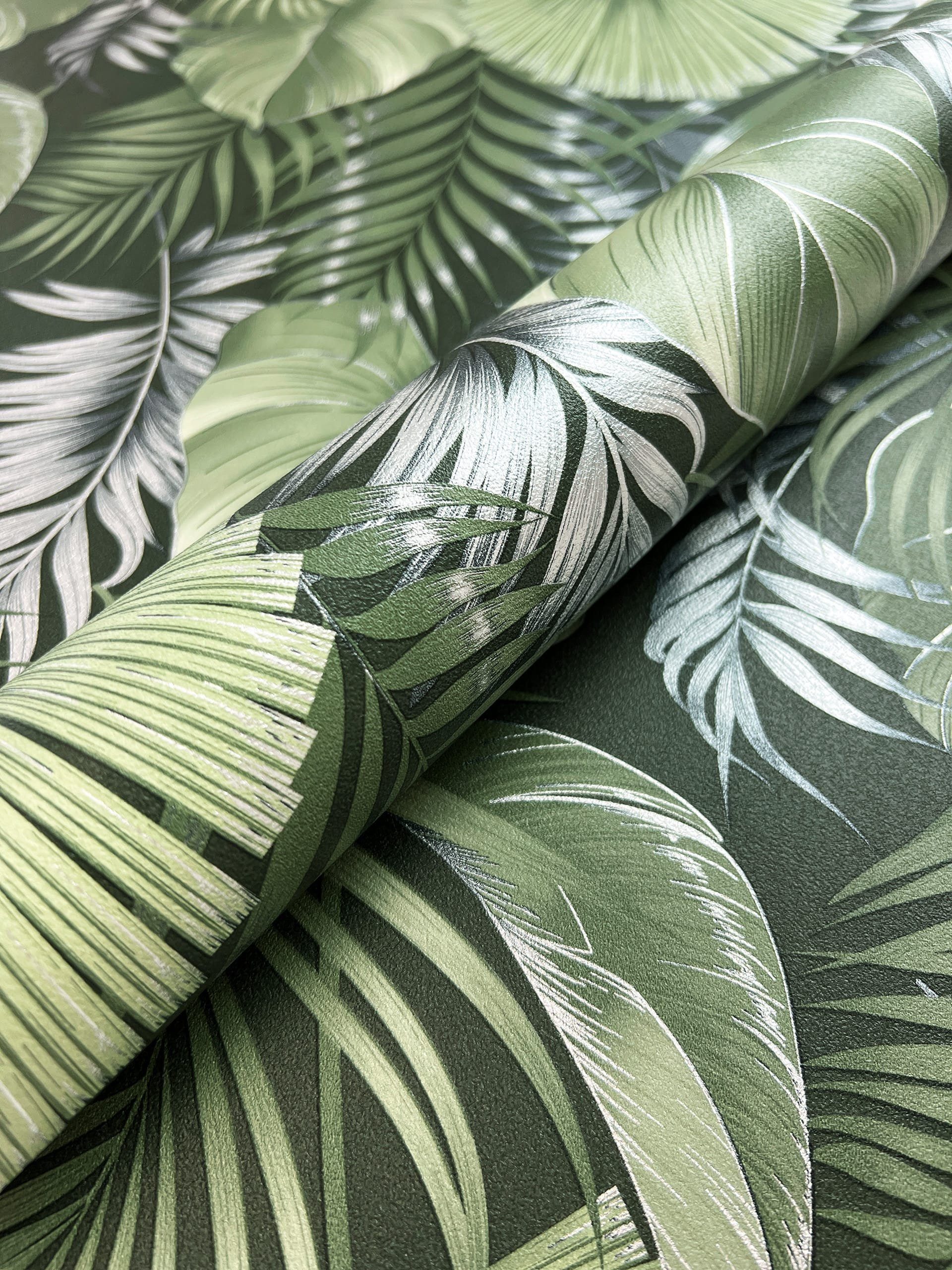 Newroom Vliestapete, Grün Tapete Modern Dschungel - Dschungeltapete Palmen günstig online kaufen