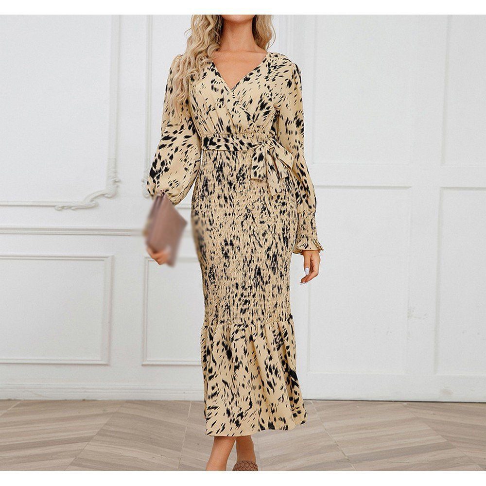 AFAZ New Trading UG Wickelkleid Langärmeliges Kleid mit Schwalbenschwanz-Saum im Blumigen Stil