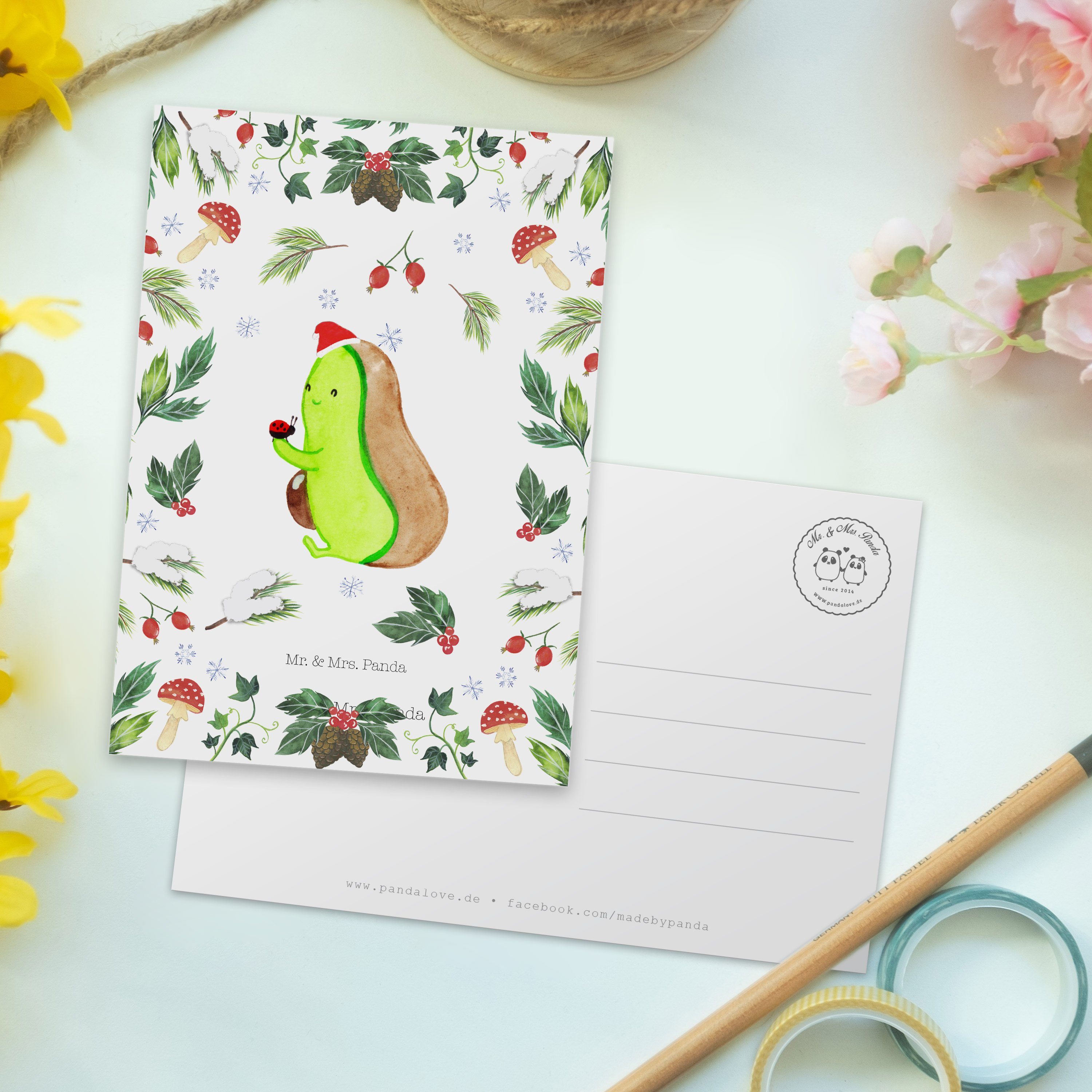 Mr. & Mrs. Avocado Karte, Winter, Geschenkkarte - kleine Panda Postkarte Weiß Dinge Geschenk, 