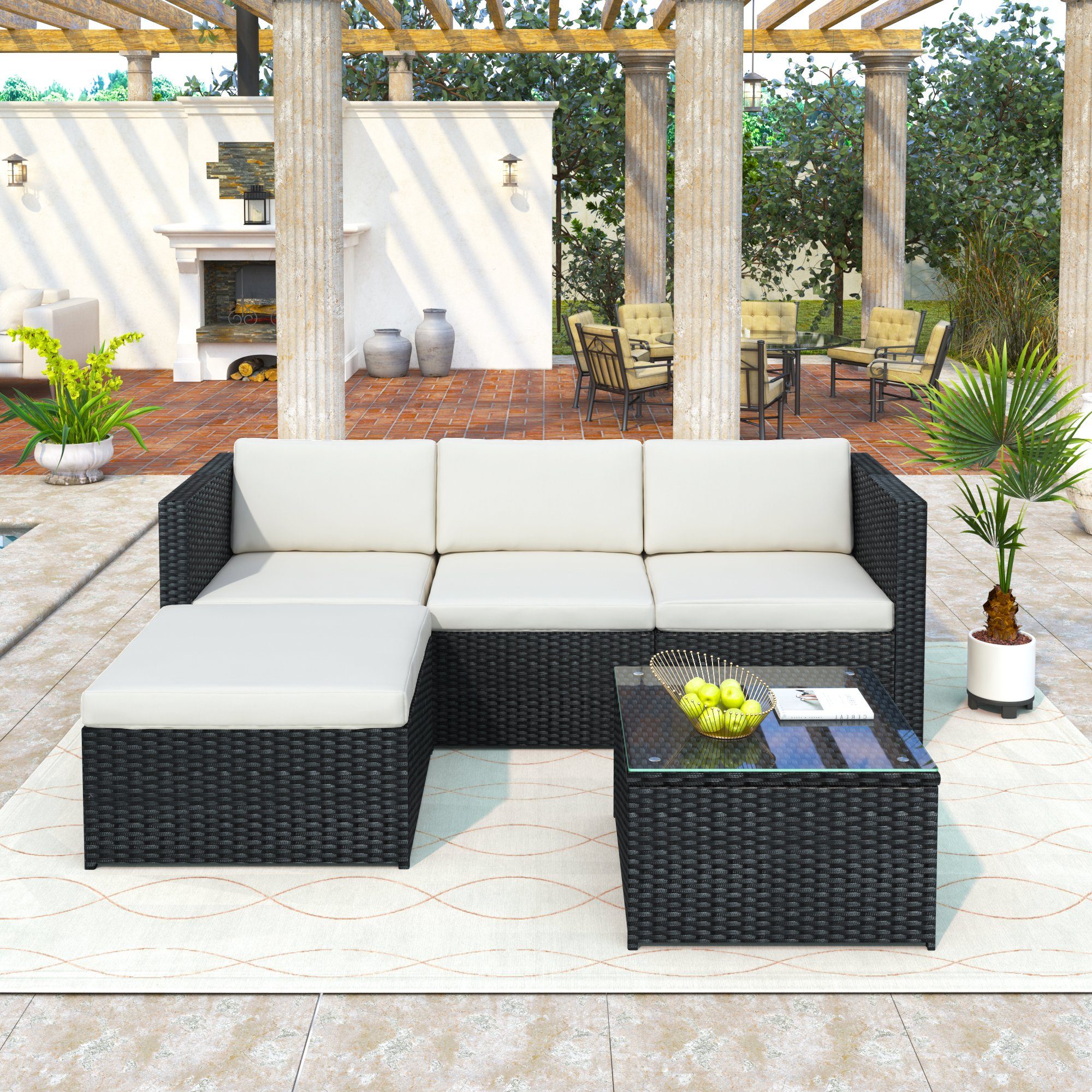 Merax Gartenlounge-Set 5-teilig Gartenmöbel Set aus Polyrattan für 4 Personen, (5-tlg), Sitzgruppe Balkonset mit Kissen, Couch-Set für Garten, Terrasse