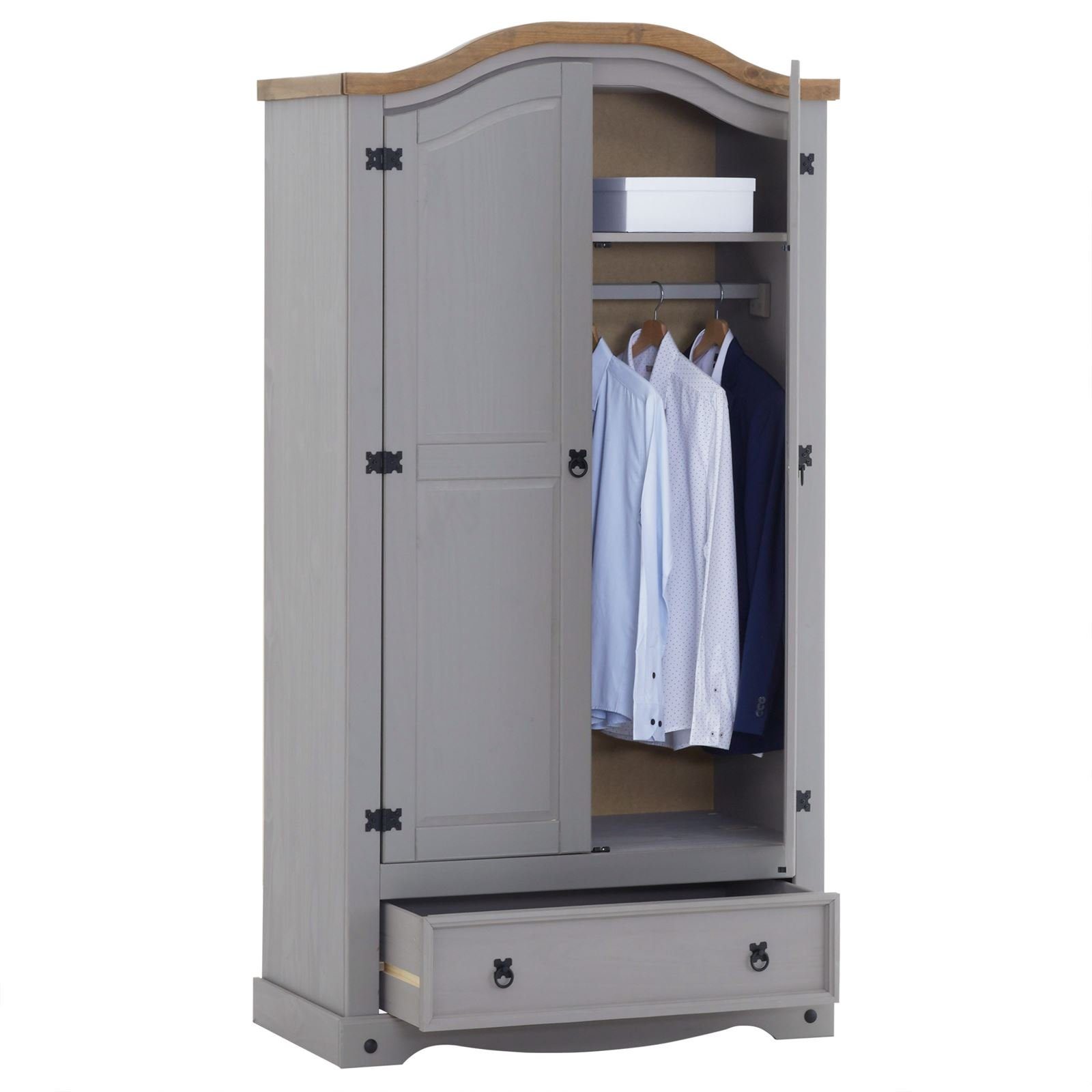 CARO-Möbel Kleiderschrank RAMON Kleiderschrank Garderobenschrank Mexiko Stil Möbel Kiefer massiv Landh