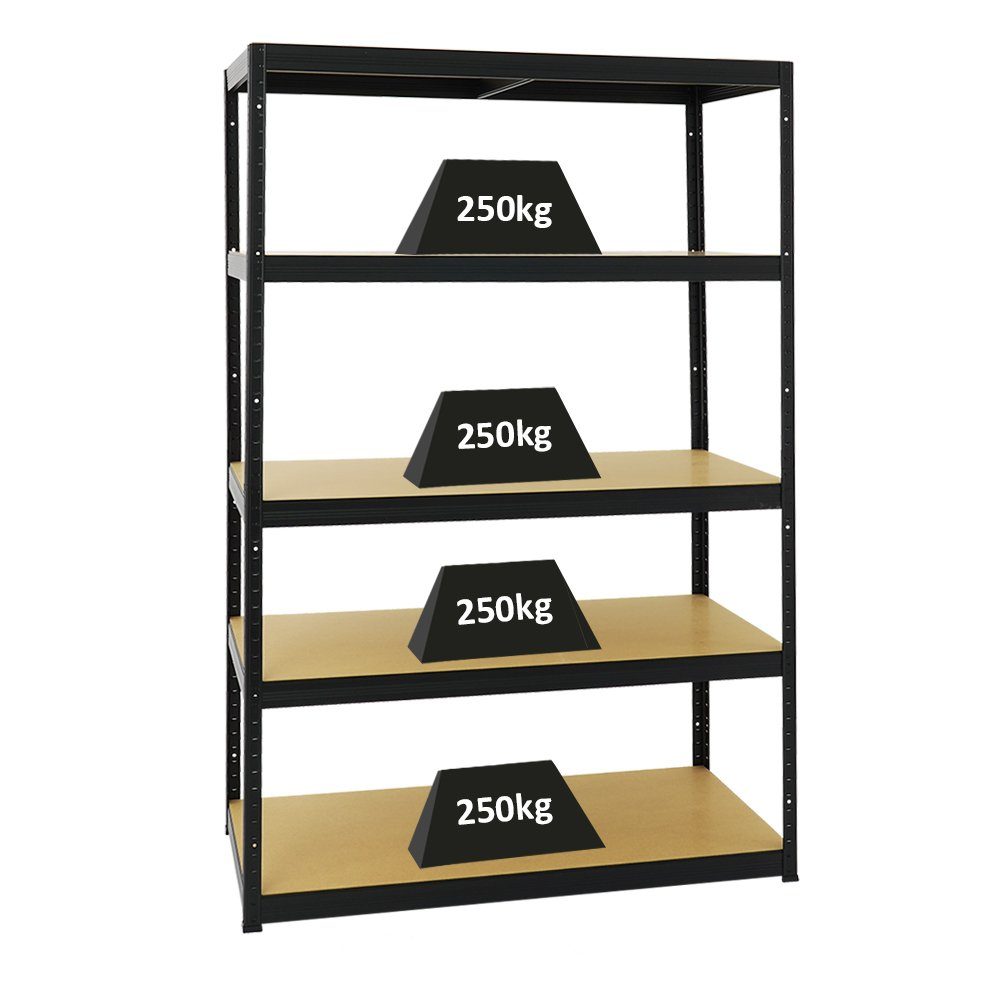 PROREGAL® Schwerlastregal Lagerregal Steckregal ELEPHANT 180x120x60cm Fachlast 250kg Schwarz, Stabiles Kellerregal Stahlregal mit hoher Fachlast
