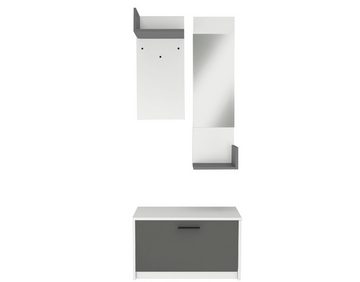 loft24 Garderoben-Set Geffrey, (bestehend aus Garderobenpaneele, Wandspiegel und Schuhbank), 3-tlg. Set mit Spiegel, Schuhbank, Wandgarderobe, 2 Farbvarianten