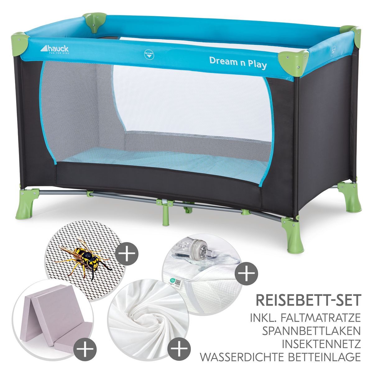 Baby-Reisebett Dream`n Play - XXL-Set - Waterblue