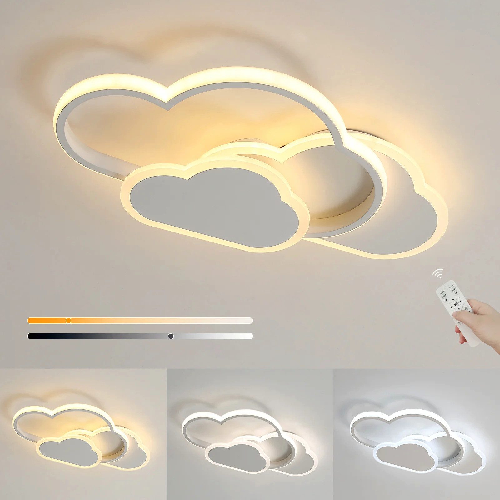 Riserva LED Deckenleuchte Wolken Design LED Deckenleuchte Weiß 32W Dimmbar mit Fernbedienung