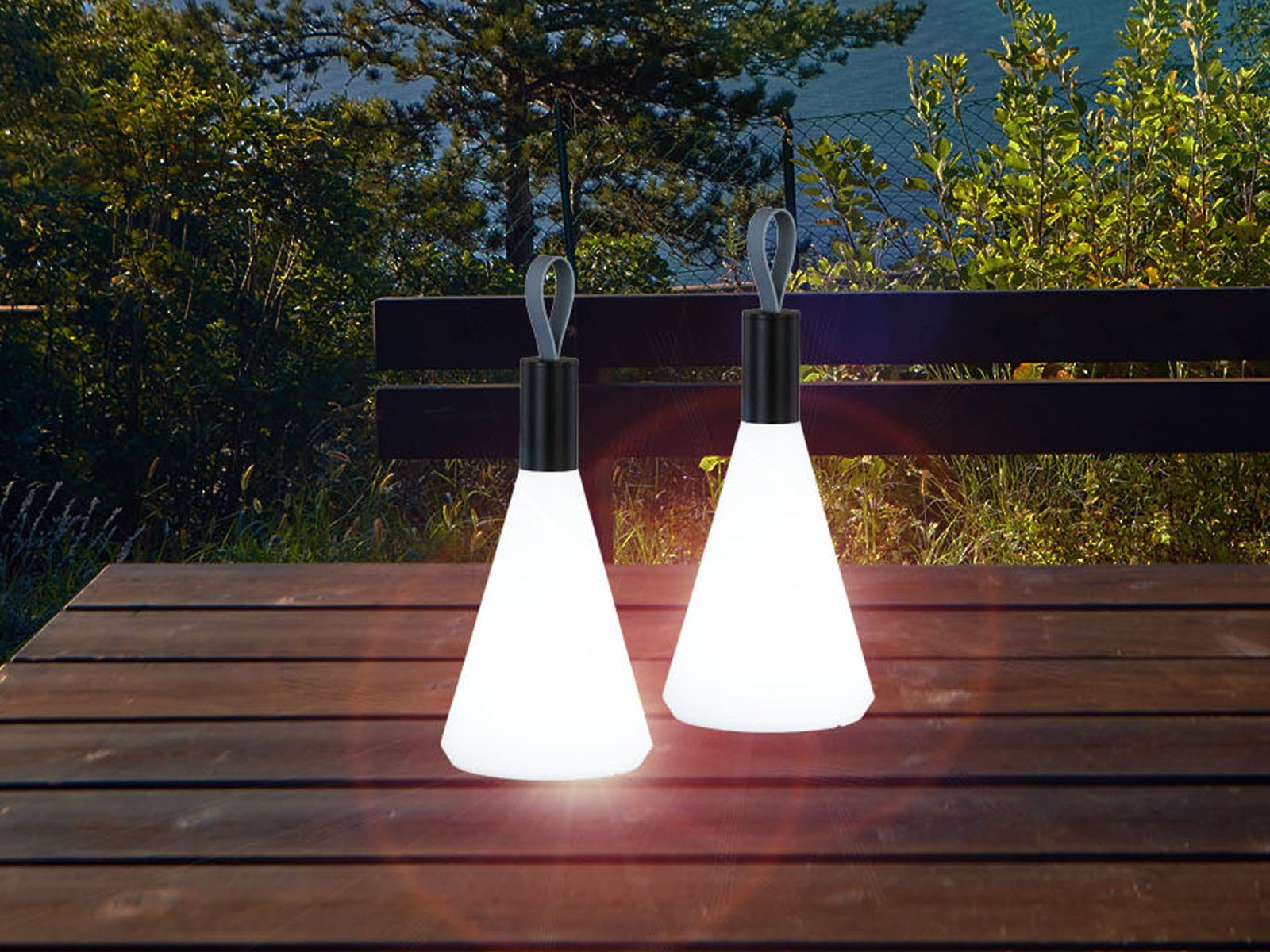 easy! BY FHL LED Außen-Tischleuchte, USB-Ladefunktion, LED fest integriert, Warmweiß, 2er SET Outdoor IP 44 Schutzklasse ohne Stromkabel, Akku USB aufladbar