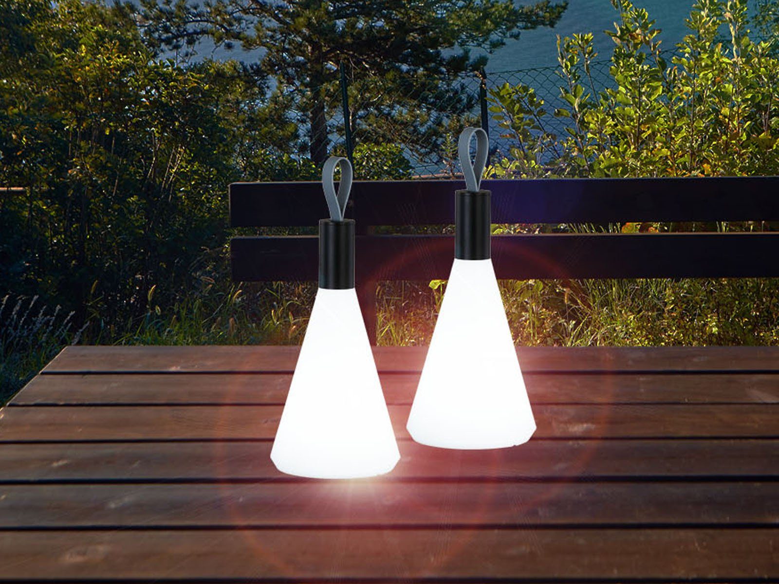 meineWunschleuchte LED Außen-Tischleuchte, USB-Ladefunktion, LED fest  integriert, Warmweiß, 2er SET Outdoor IP 44 Schutzklasse ohne Stromkabel,  Akku USB aufladbar