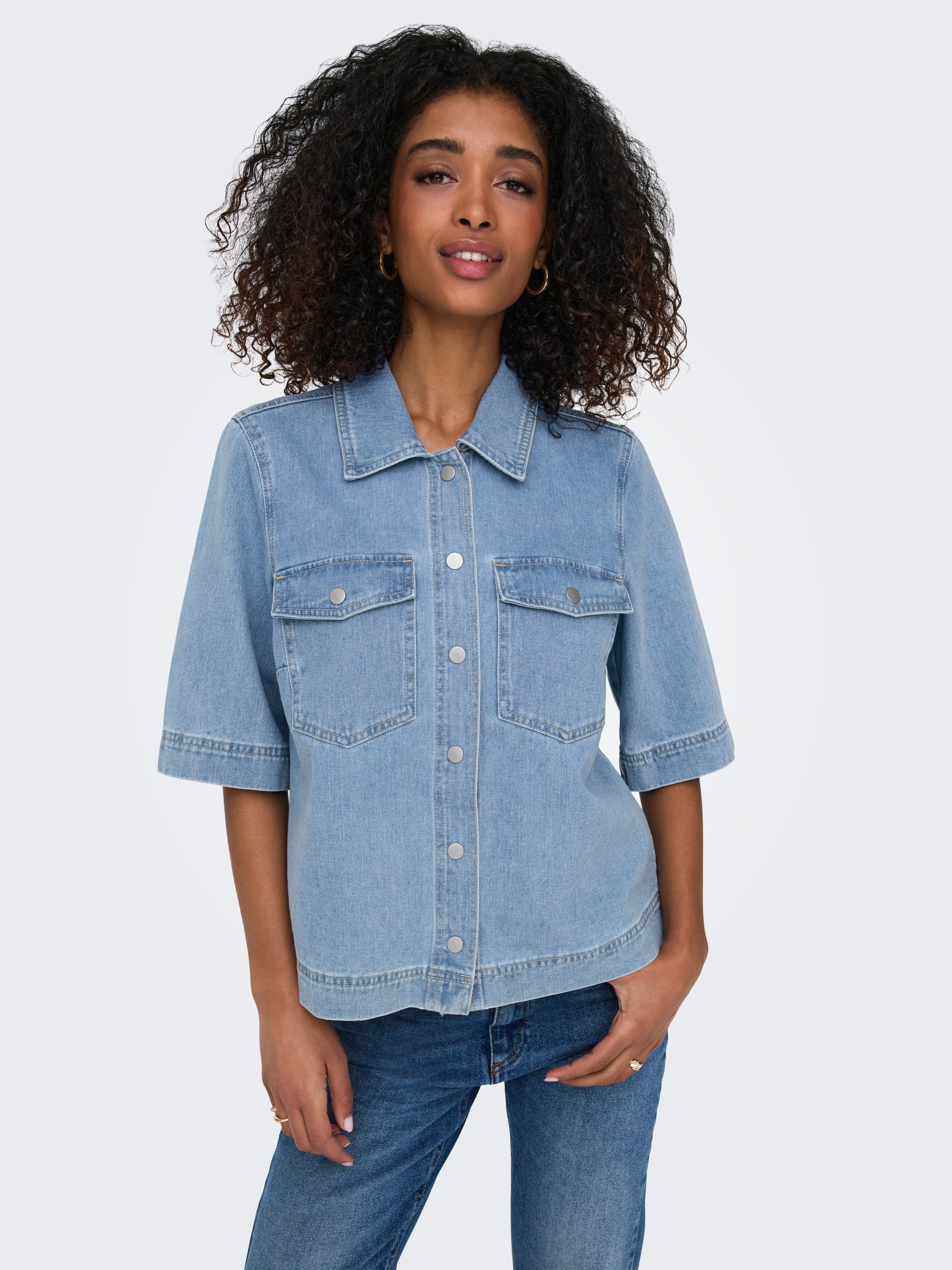 ONLY Jeansbluse ONLBELLE S/S SHIRT DNM GUA NOOS mit Halbarm
