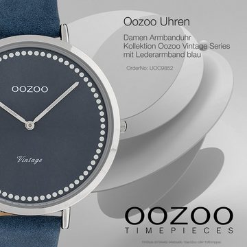 OOZOO Quarzuhr Oozoo Damen Armbanduhr blau, (Analoguhr), Damenuhr rund, groß (ca. 40mm) Lederarmband, Fashion-Style