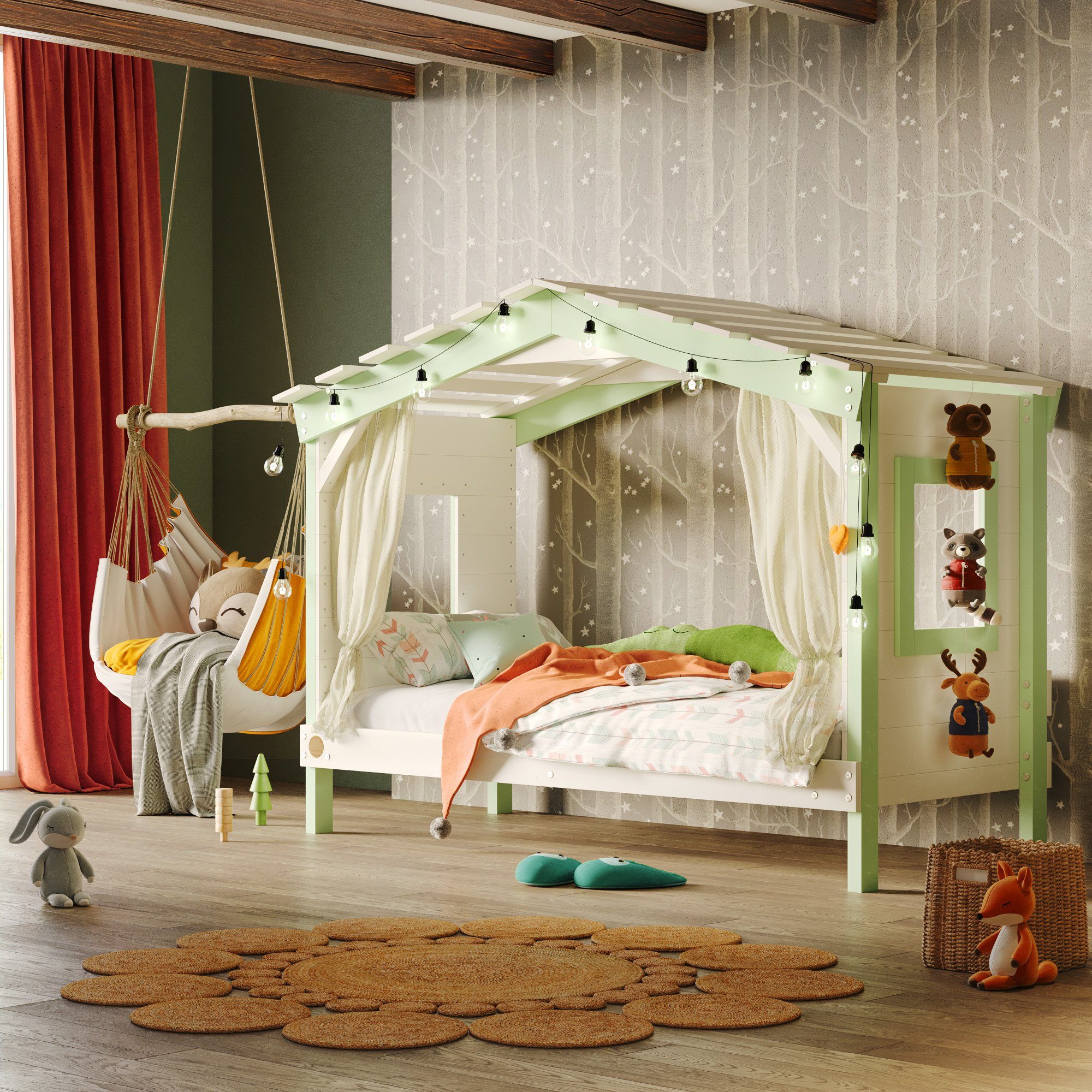 bibex Kinderbett DOLCE NIDO Kinderbett, Spielbett, Spielhaus, Weiss/Grün