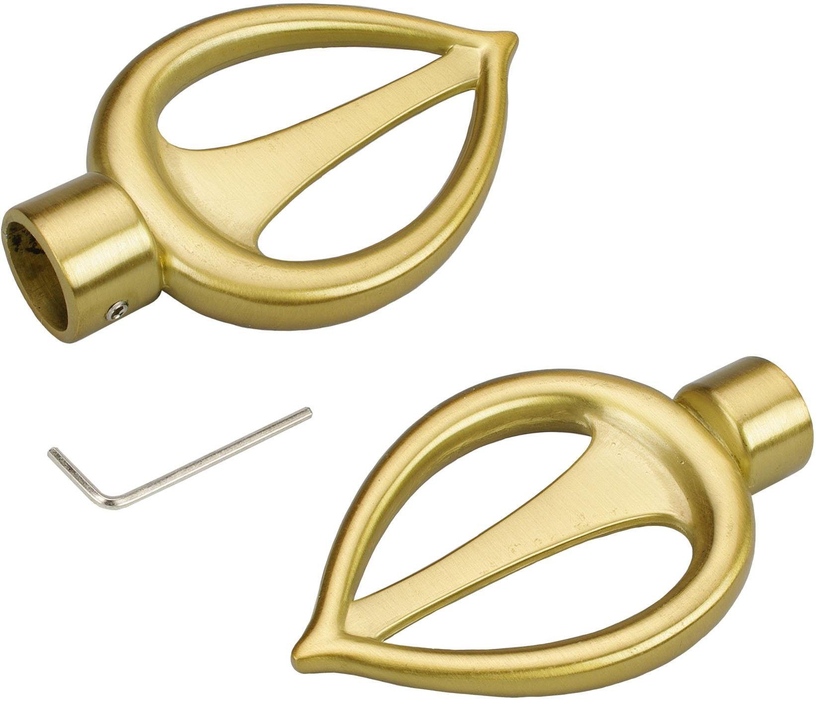 Gardinenstangen-Endstück Flamme, Liedeco, Gardinen, (Set, 2-St), für Gardinenstangen Ø 16 mm goldfarben/matt