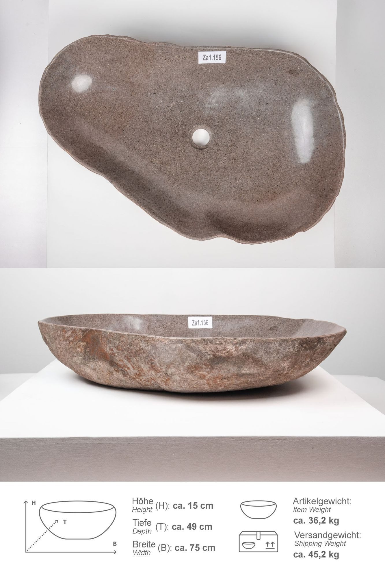 wohnfreuden Aufsatzwaschbecken Naturstein Waschbecken 70 cm mit Naturkante (Kein Set), 126018_Za1.156