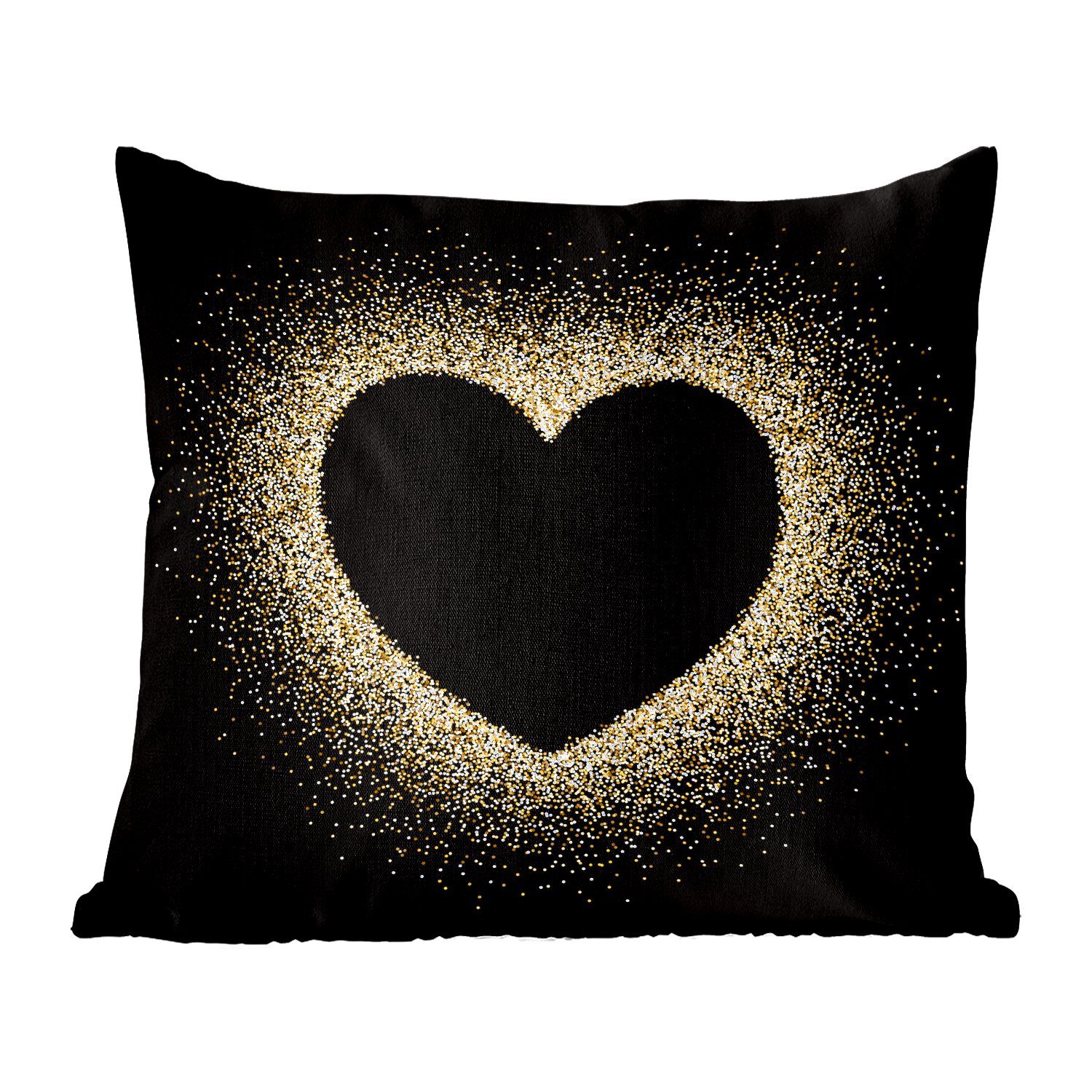 MuchoWow Dekokissen Goldenes Herz auf schwarzem Hintergrund, Zierkissen mit Füllung für Wohzimmer, Schlafzimmer, Deko, Sofakissen