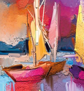 MyMaxxi Dekorationsfolie Türtapete bunt gemalter Hafen mit Wasserfarben
