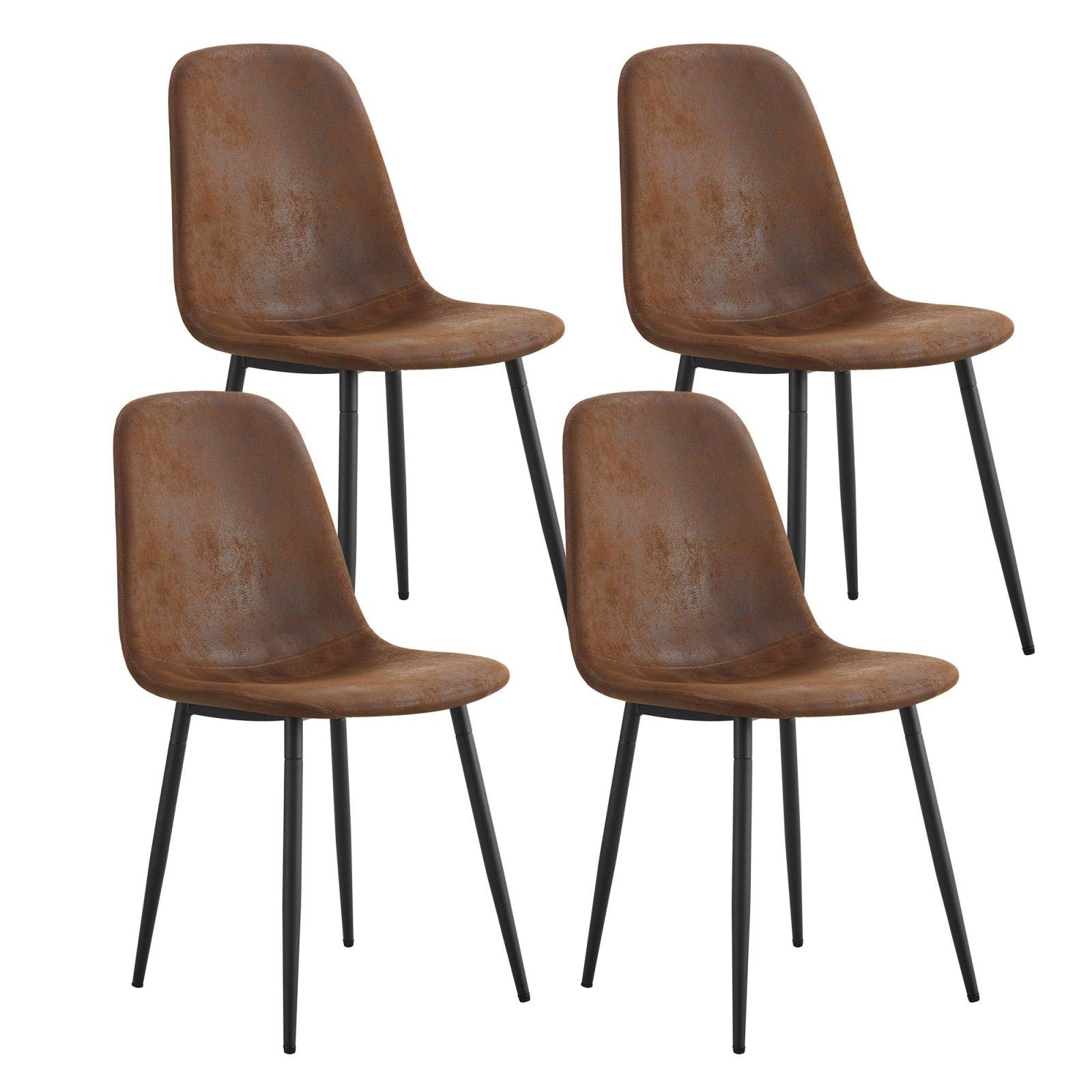 SEEZSSA Esszimmerstuhl 4er Set Esszimmerstühle Polsterstuhl mit Stahlbeinen in Schwarz, 43 cm x 40 cm x 87.5 cm Braun