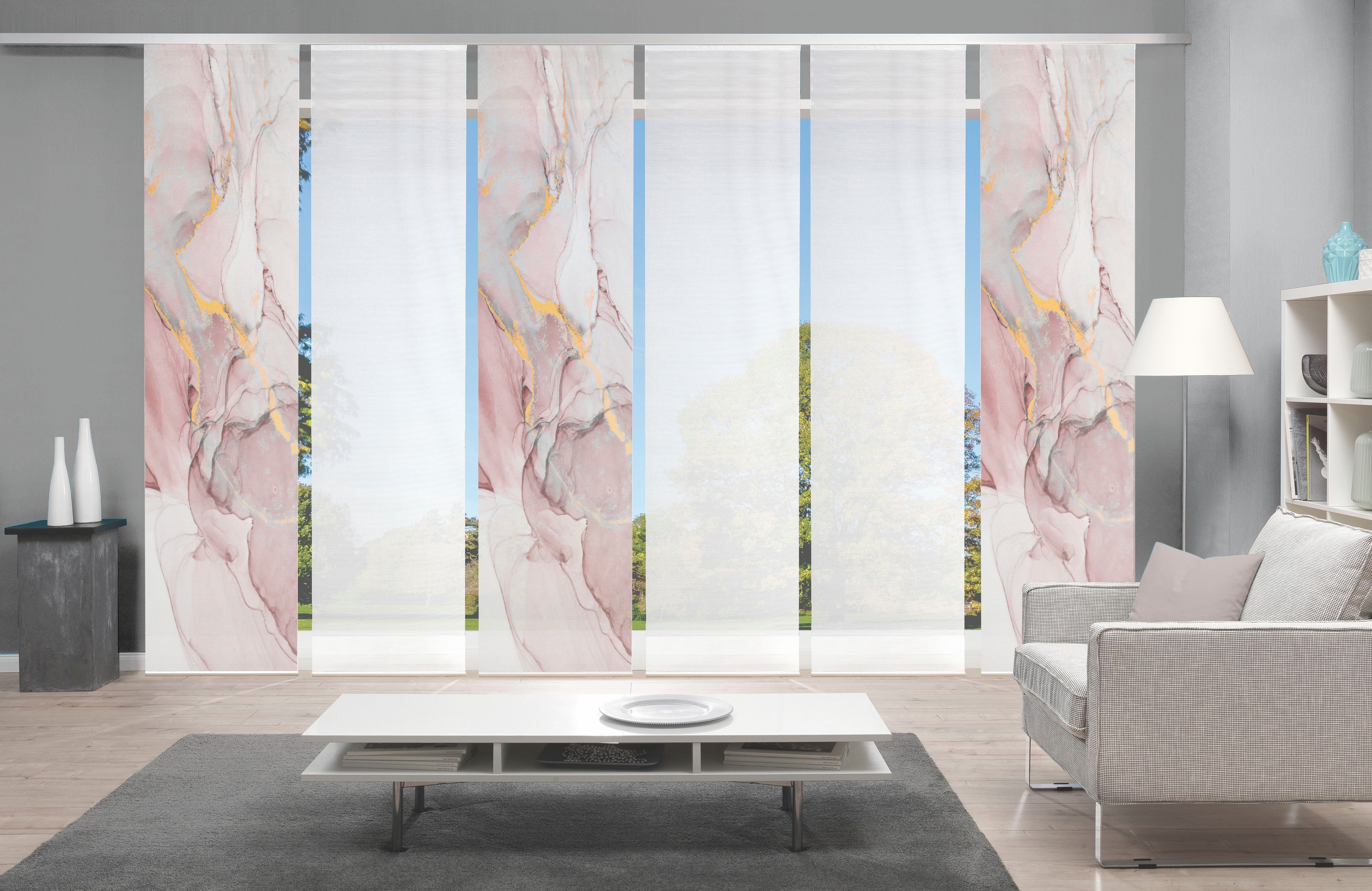 Vision S Schiebegardine MARMOSA 6er SET (6 St), Paneelwagen, blickdicht, Bambus-Optik, Digital bedruckt