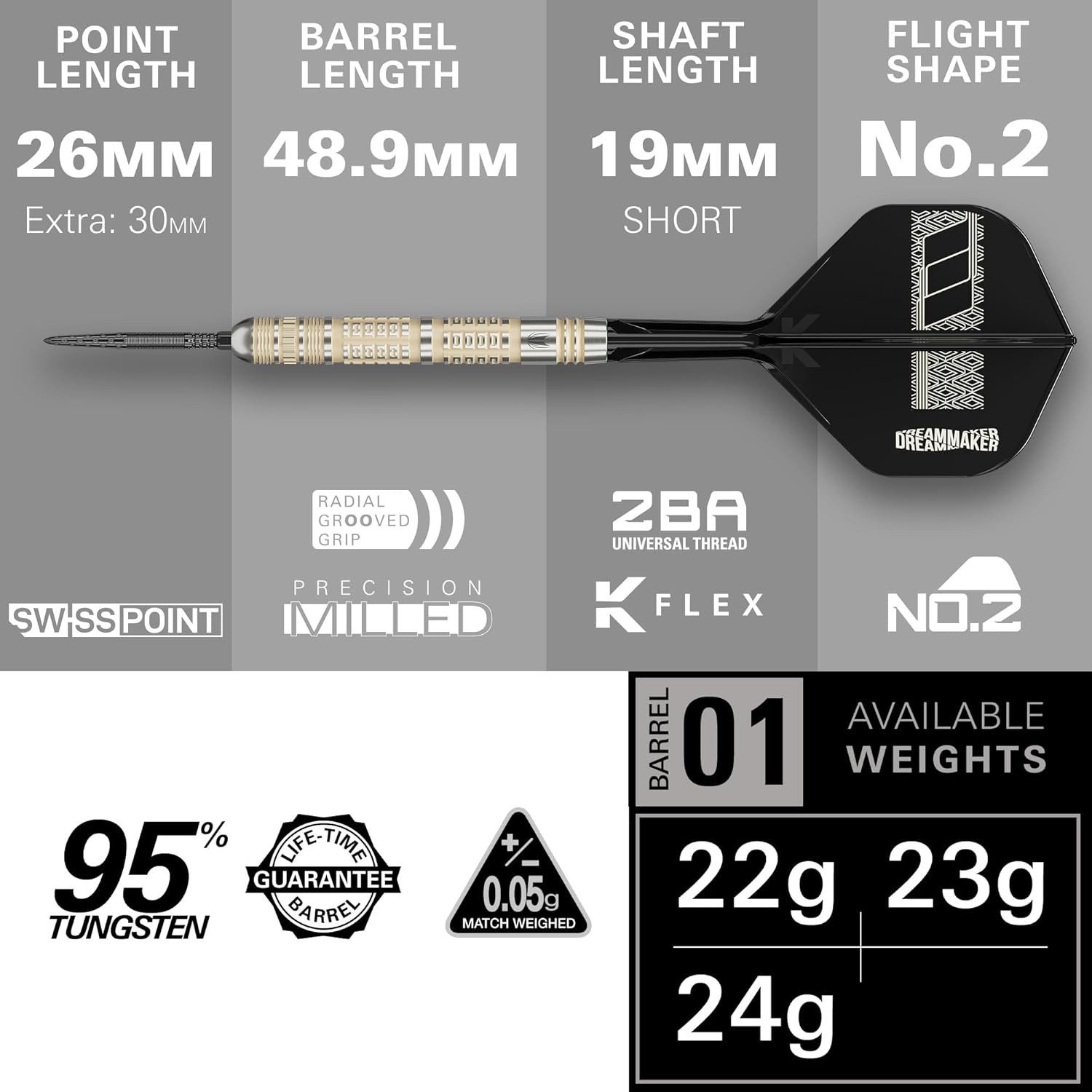 TARGET DARTS Dartpfeil Dimitri V. d. Bergh Steeldarts 95K, 22 g 95-%-Tungsten, SP-Tool inkl.