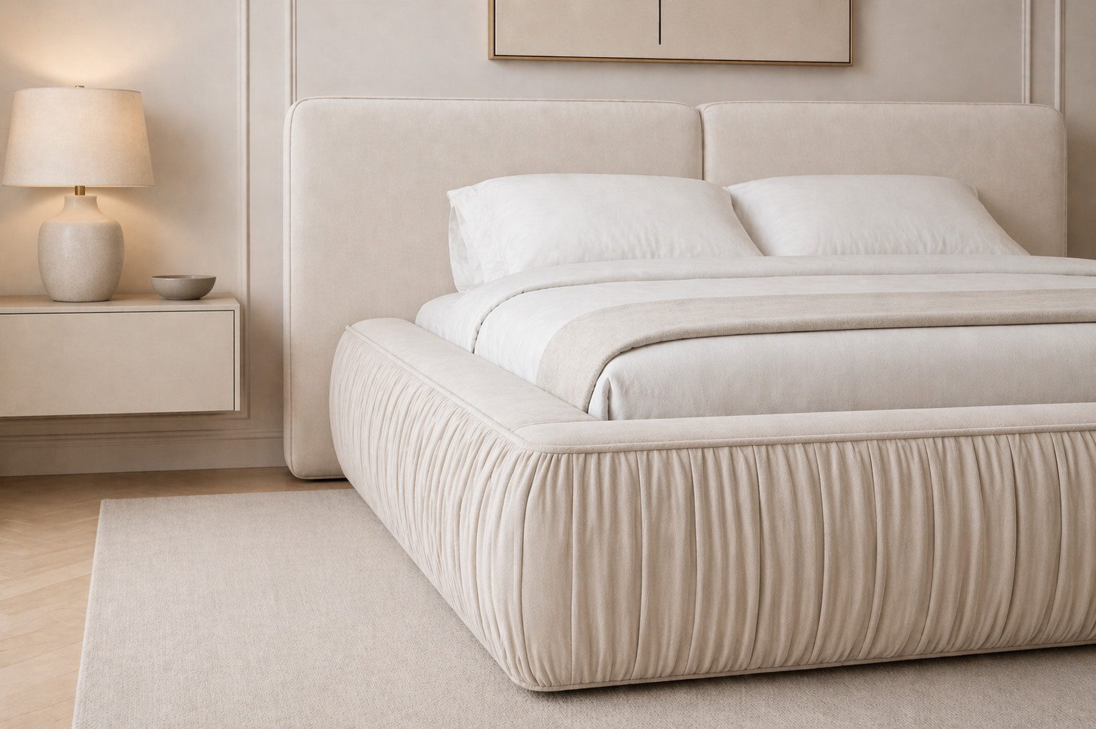 MOEBLO Polsterbett 08 (aus edlem Samt (Riviera Velours) – Modernes Designer-Doppelbett mit weich gepolstertem Kopfteil, stabilem Metall-Holz-Rahmen und großem B – Bild 3 von 5