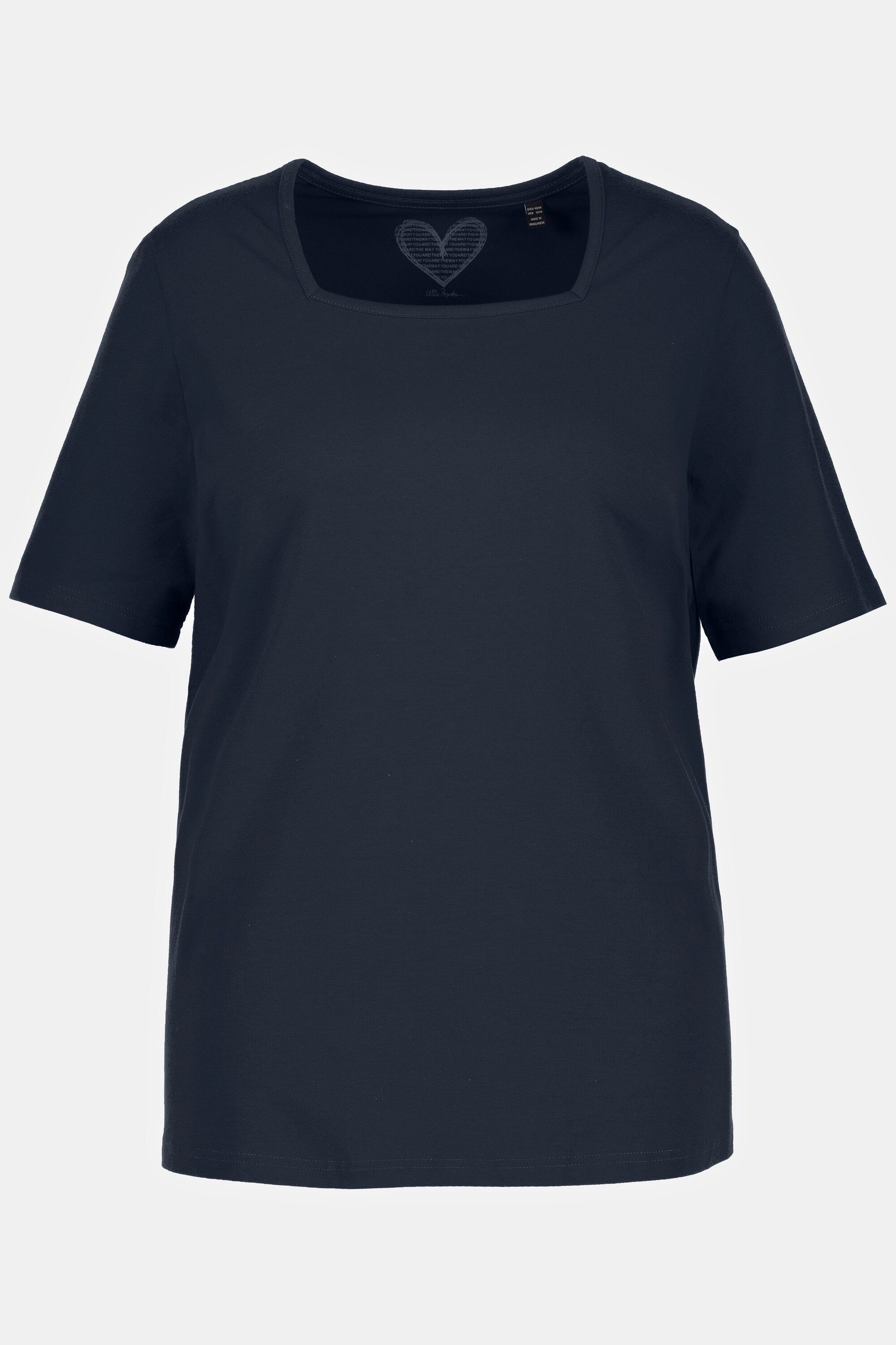 Ulla Popken Rundhalsshirt T-Shirt A-Linie marine Carree-Ausschnitt Halbarm