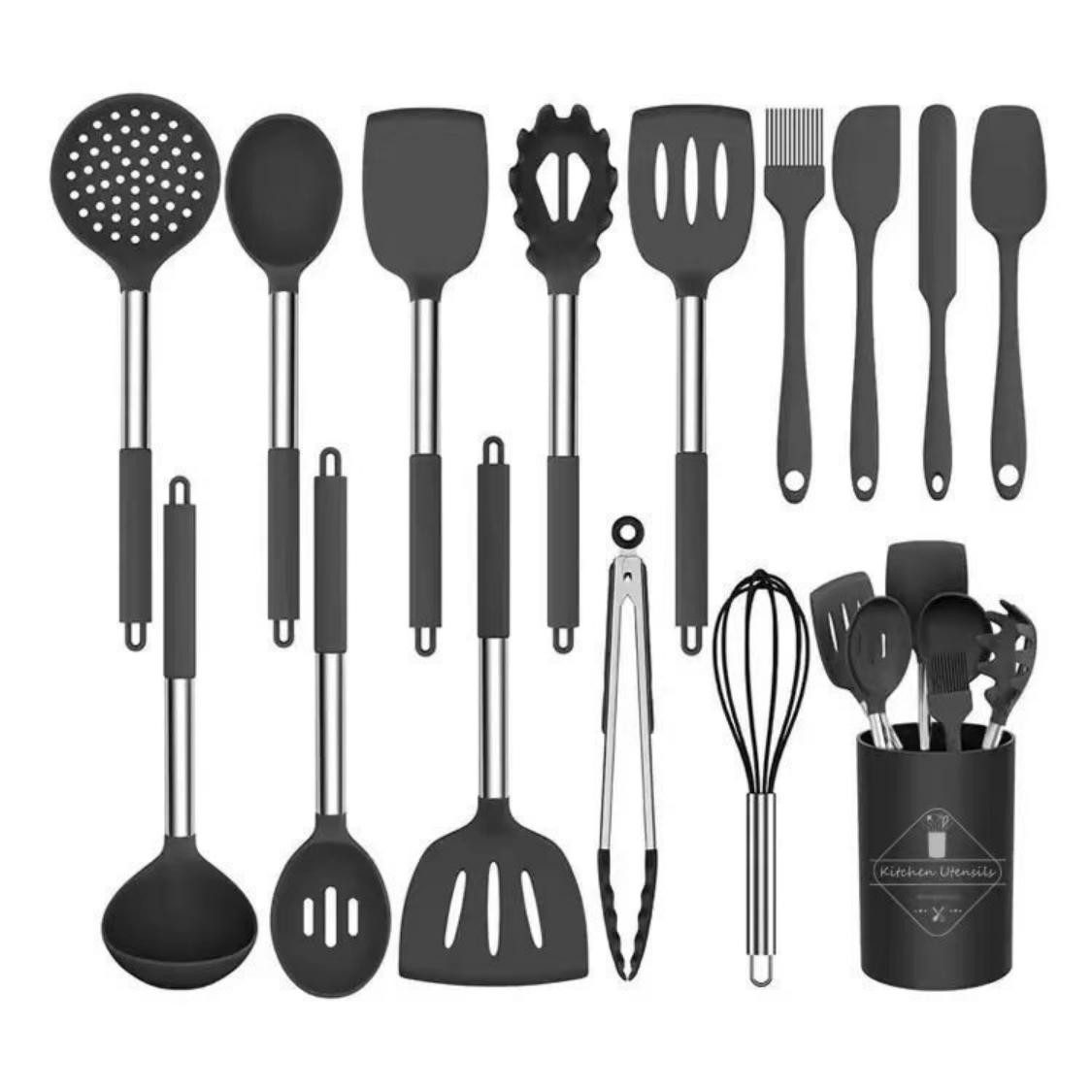 Zyronn Kochbesteck-Set 15 Stück Silikon Küchenutensilien Set mit Edelstahlgriff (15-tlg)