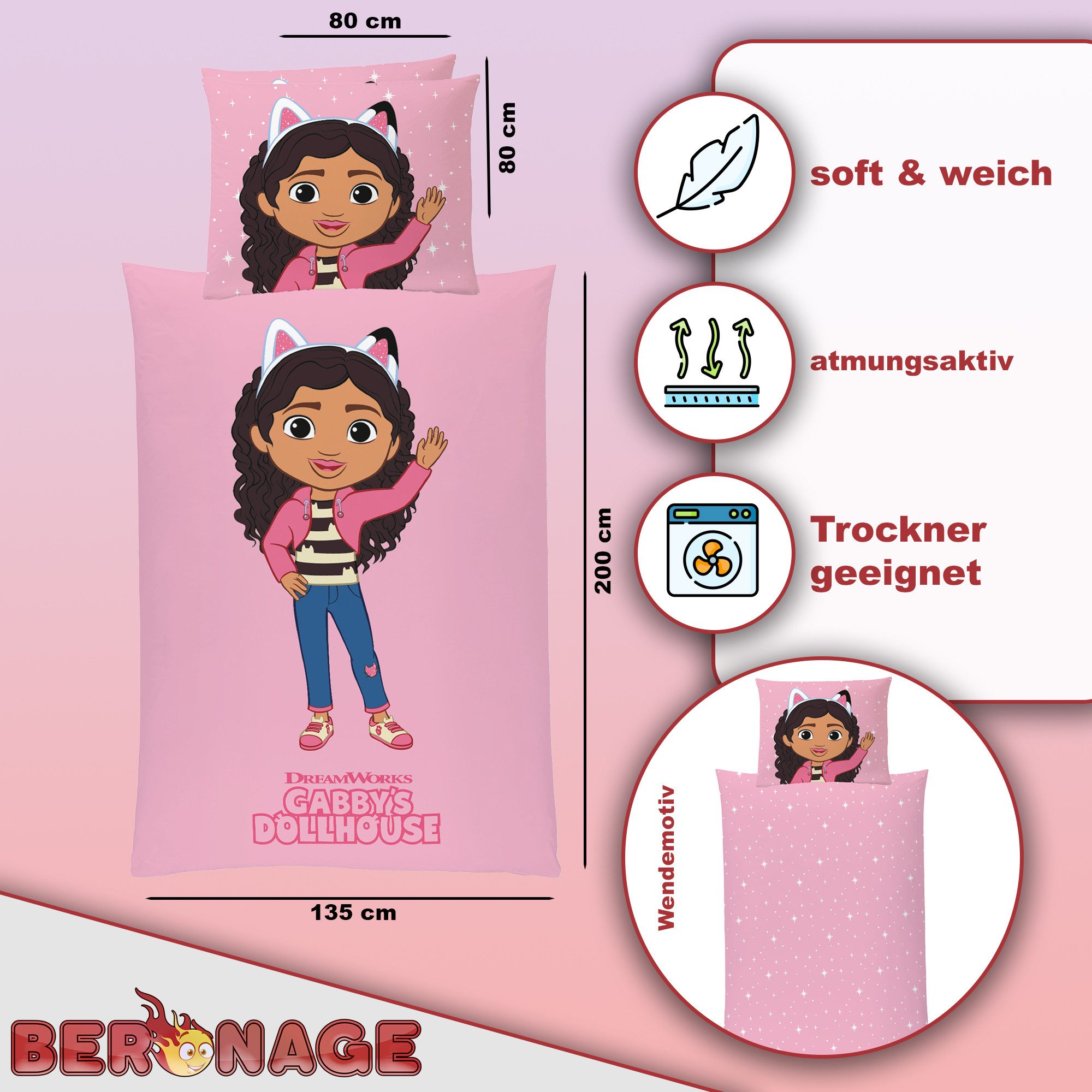 BERONAGE Kinderbettwäsche Gabby's Dollhouse Bettwäsche Rosa und Pink weiche günstig online kaufen