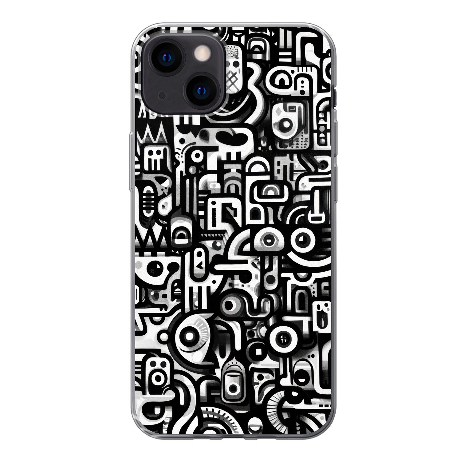 MuchoWow Handyhülle für Apple iPhone 13 Symbole - Abstrakt - Grafik - Schwarz, Smartphone-Bumper, Print, Handy Schutzhülle Dünn