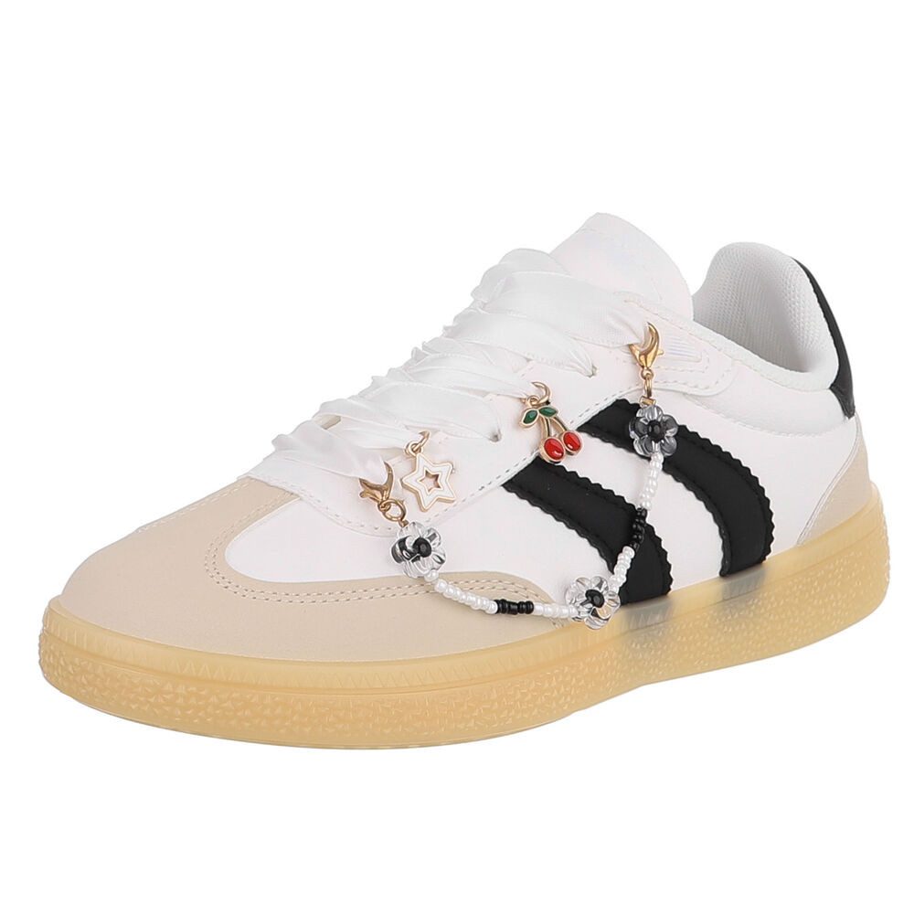 Ital-Design Damen Sneaker mit dekorativen Schnürsenkeln für Freizeit Sneaker (91117349) Flach Sneakers Low in Weiß