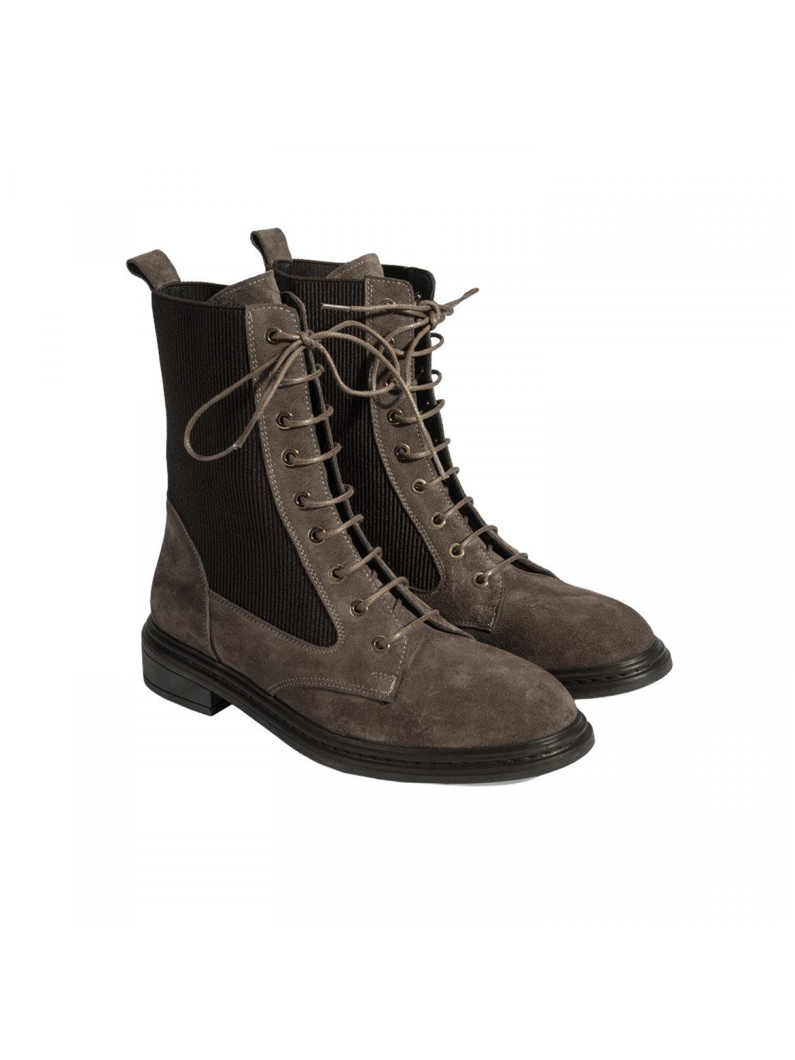 Desa Desa Damen-Wildlederstiefel – Elastische Schnürsenkel, flacher Absatz, Stiefel