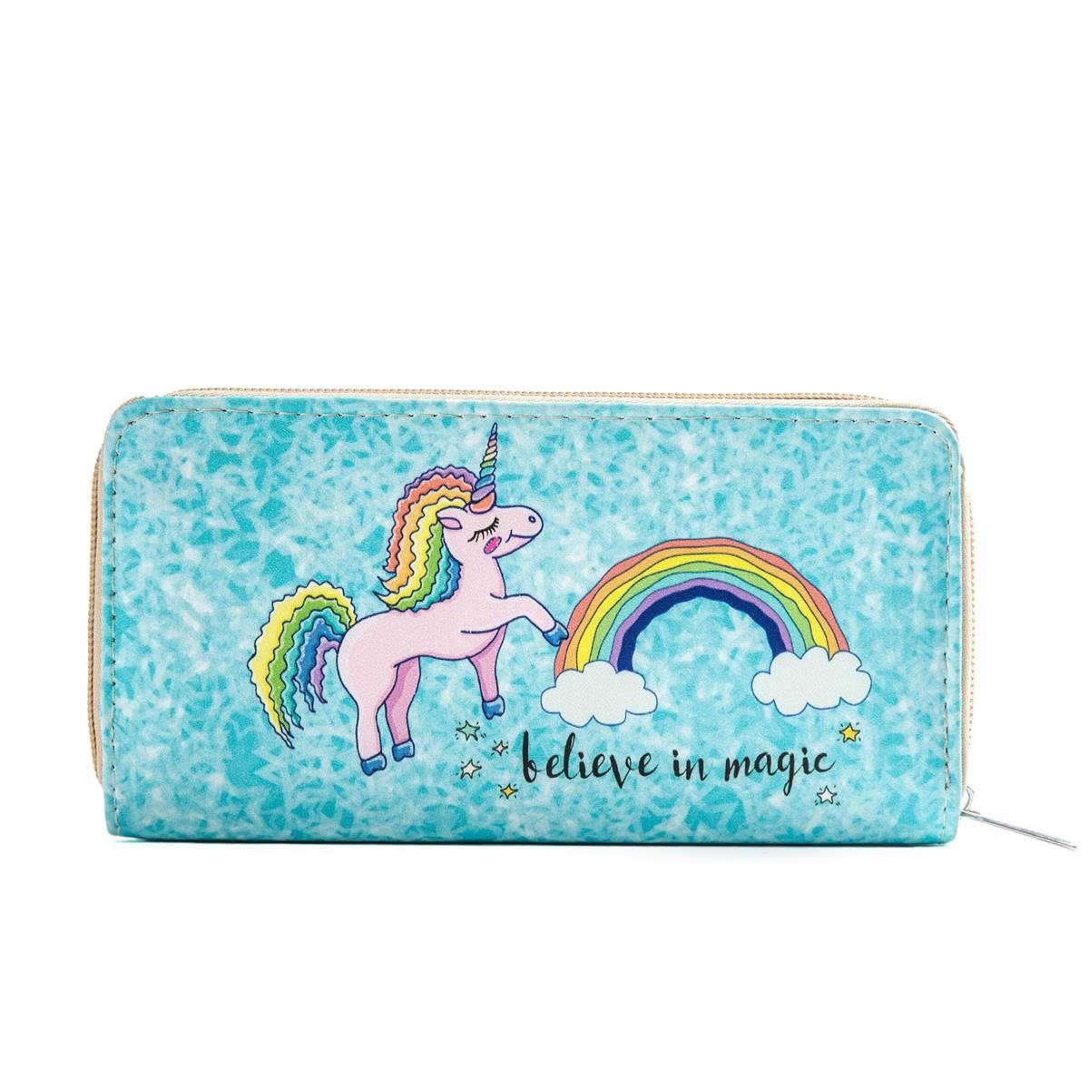 DonDon Geldbörse DonDon Damen Mädchen Geldbörse Geldbeutel - Einhorn Believe in Magic (Packung, 1-tlg), Reißverschluss