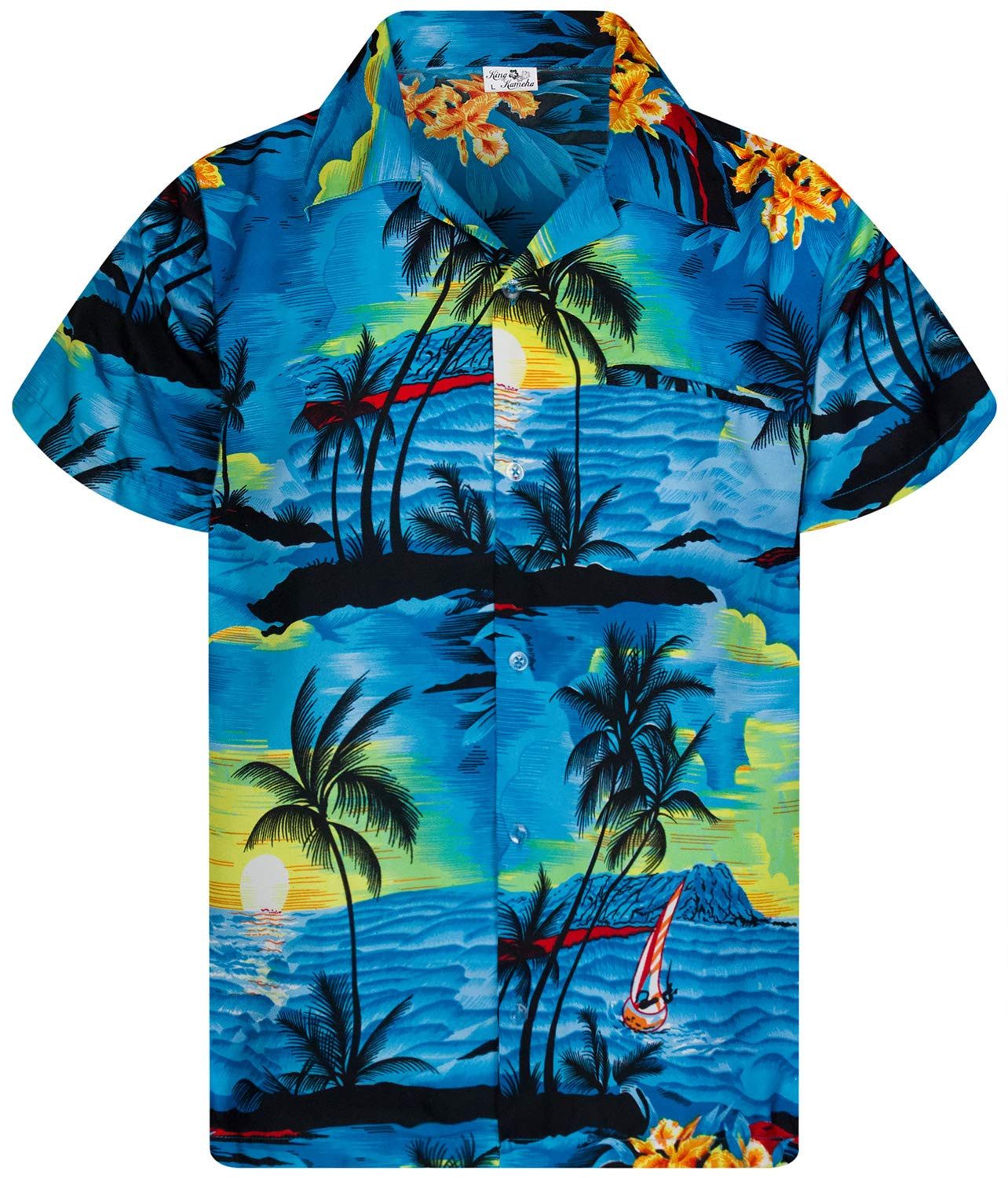 King Kameha Hawaiihemd Surf Kids Funky Hawaii-Hemd Kinder Kurzarm Front-Tasche Unisex