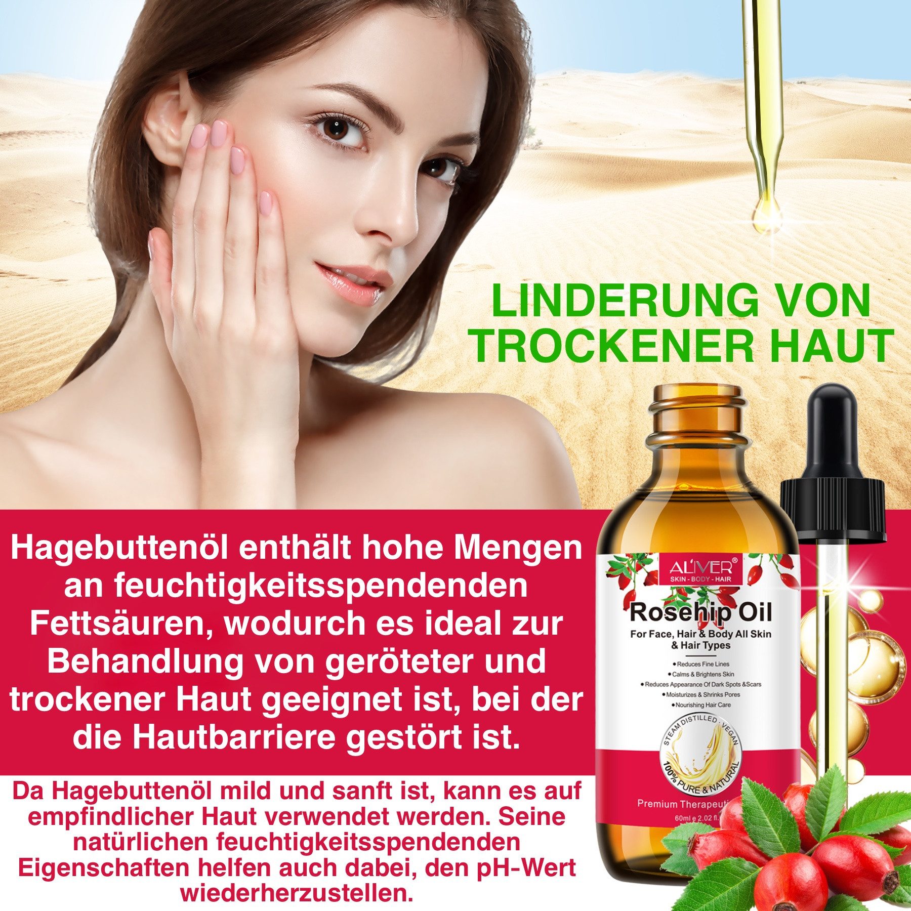 ALIVER Haaröl Hagebuttenöl Haaröl Wildrosenöl Gesichtspflege Bio Vegan Aliver, 3-tlg., Vegan