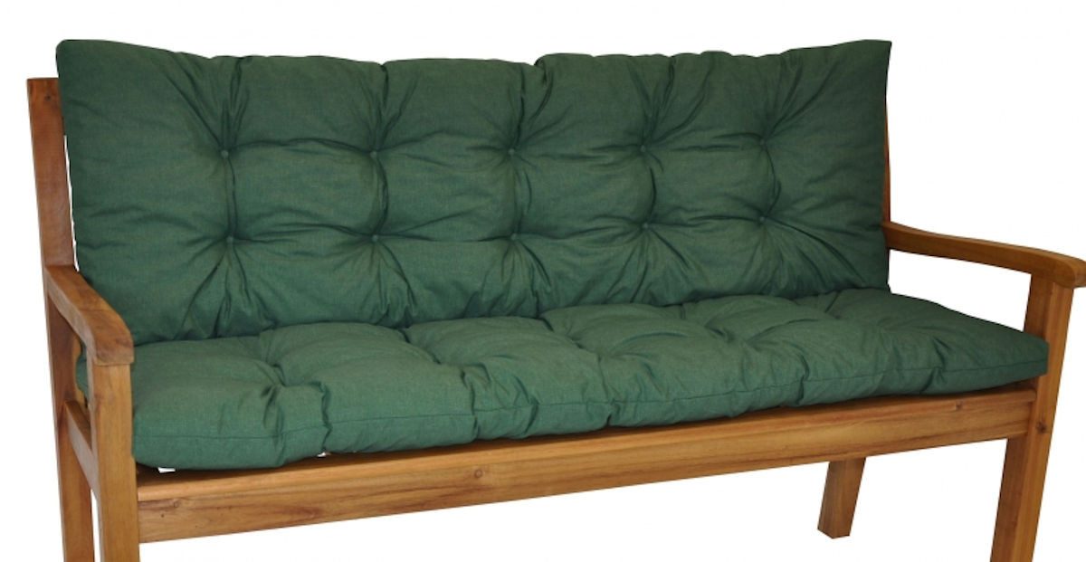 Rattani Bankauflage Kissen / Polster für Gartenbank / Bankkissen 120 cm dunkelgrün, 2 teiliges Set Sitz und Rückenkissen